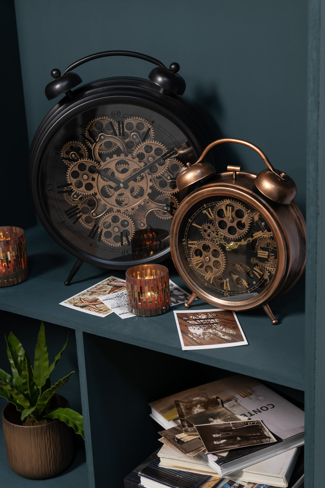 Klok Wekker Romeinse Cijfers Tandwielen Metaal Koper Middelgroot