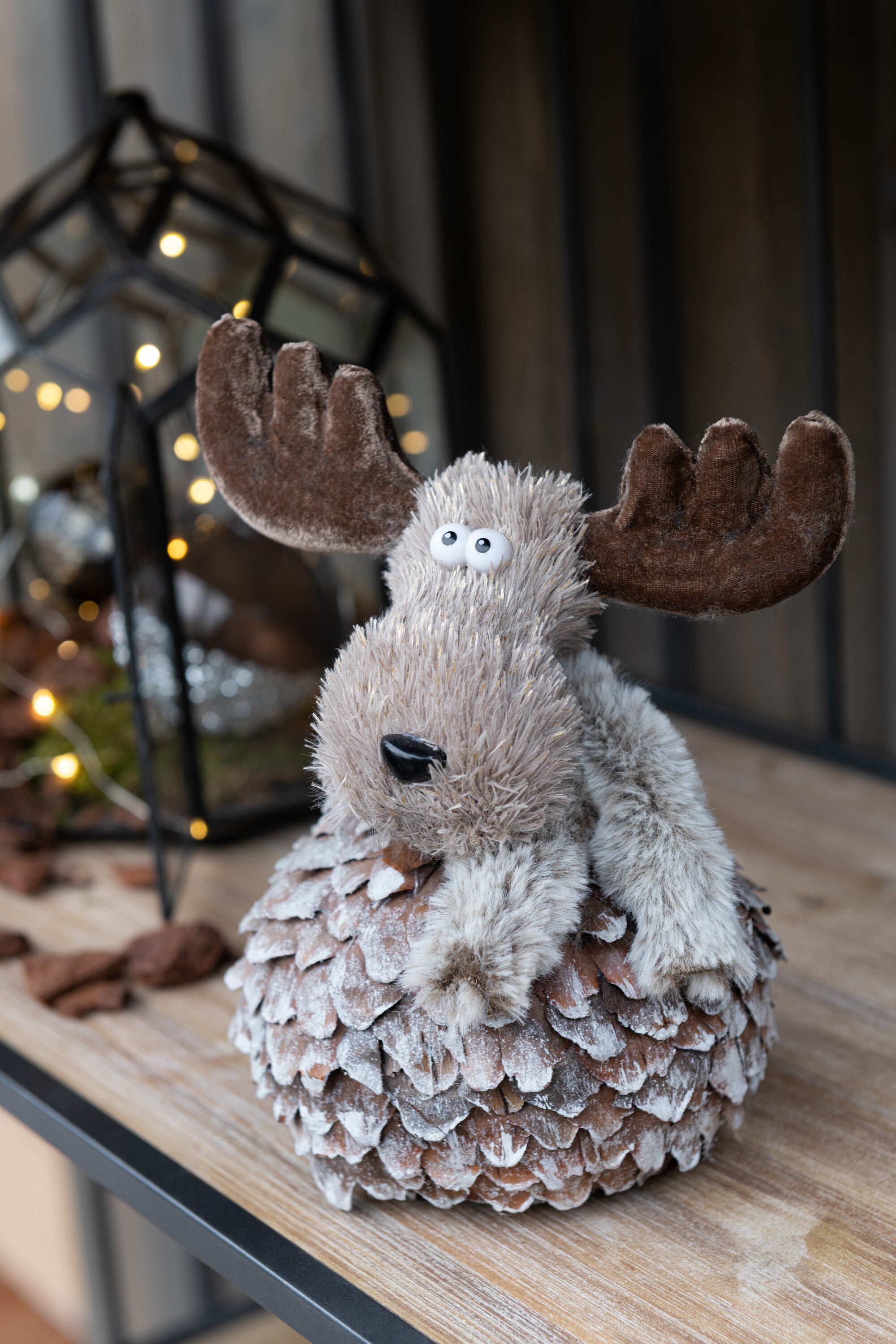 J-Line Rendier+Sjaal Schorsstukjes Bruin/Grijs Medium