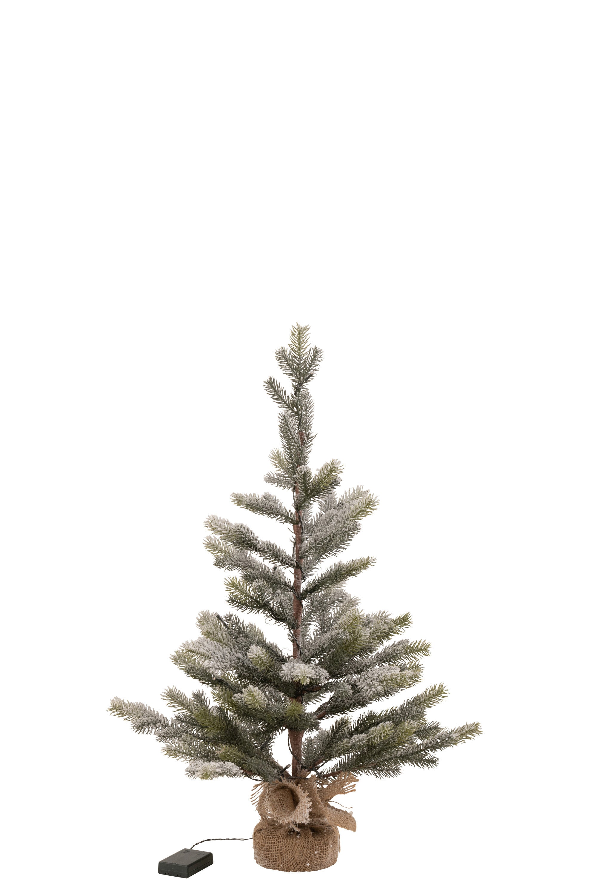 J-Line Christmas Tree Snowy+Led+Battery In Pot Jute Plastic Green Medium
