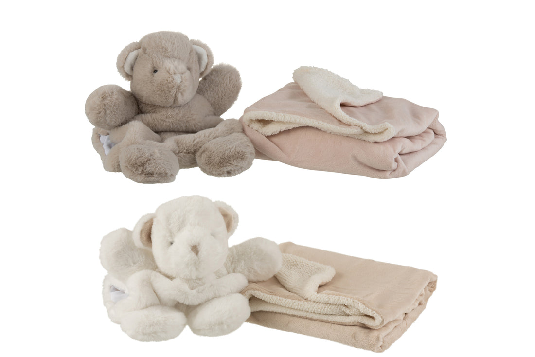 Beer+Deken Pluche Wit/Grijs Assortiment Van 2