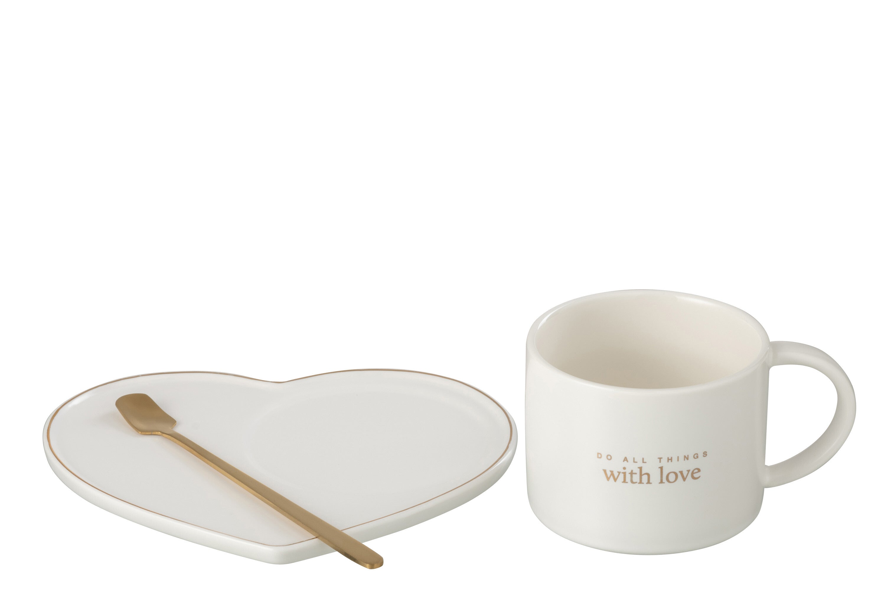 J-Line Kop + Schotel + Lepel Hart Porselein Engels Wit