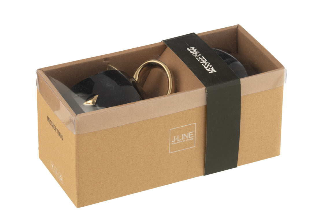 J-Line Doos Van 2 Tas Kat Porselein Zwart/Or