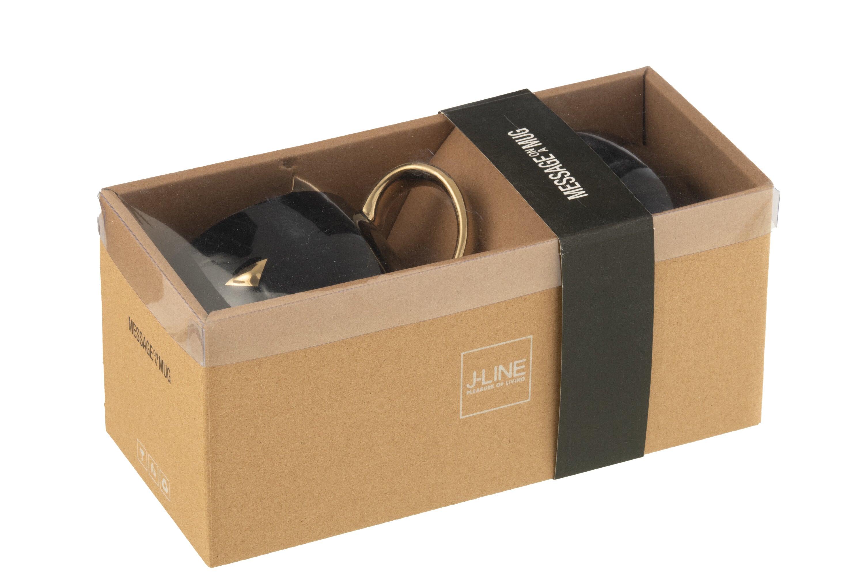 J-Line Doos Van 2 Tas Kat Porselein Zwart/Or