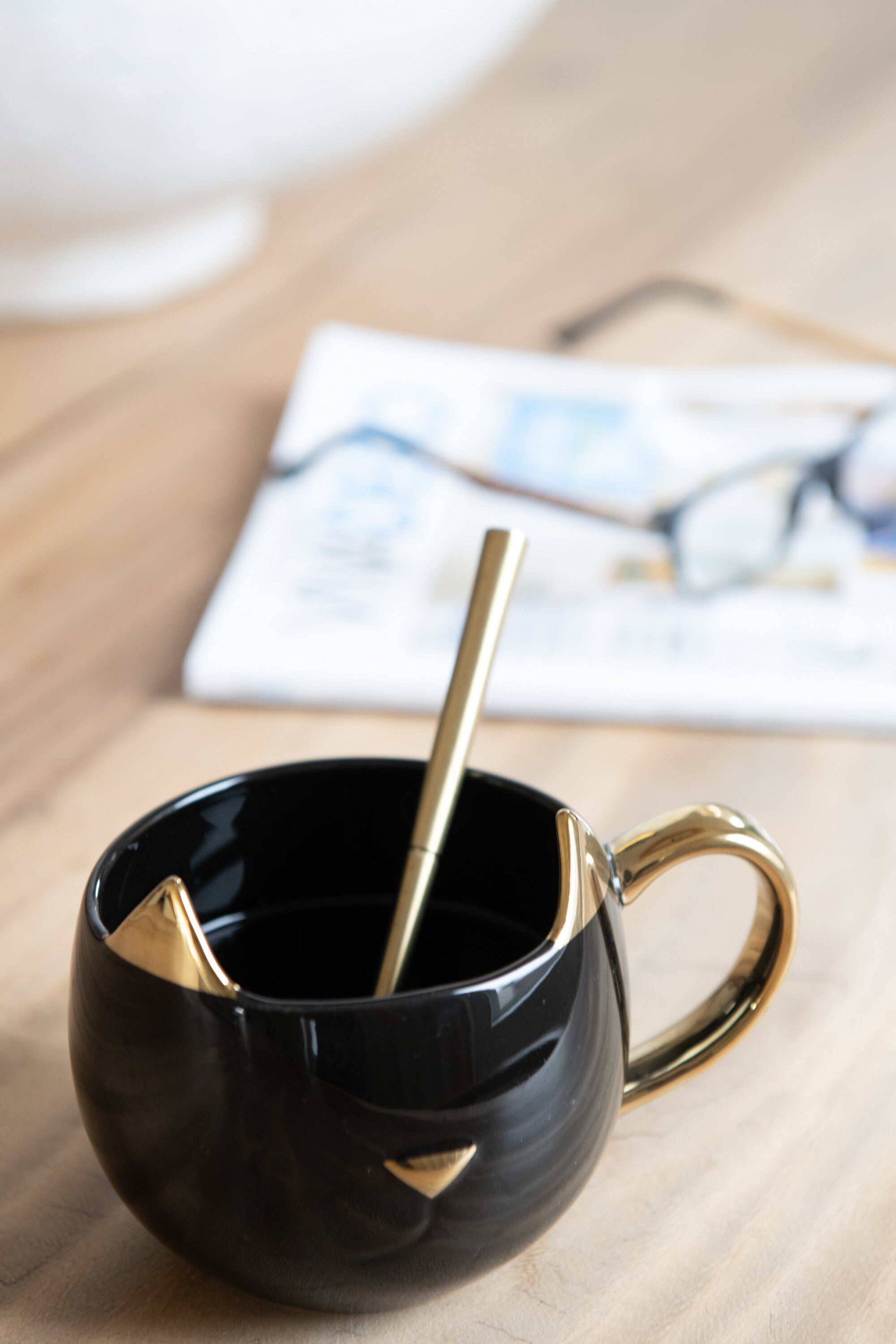 J-Line Doos Van 2 Tas Kat Porselein Zwart/Or