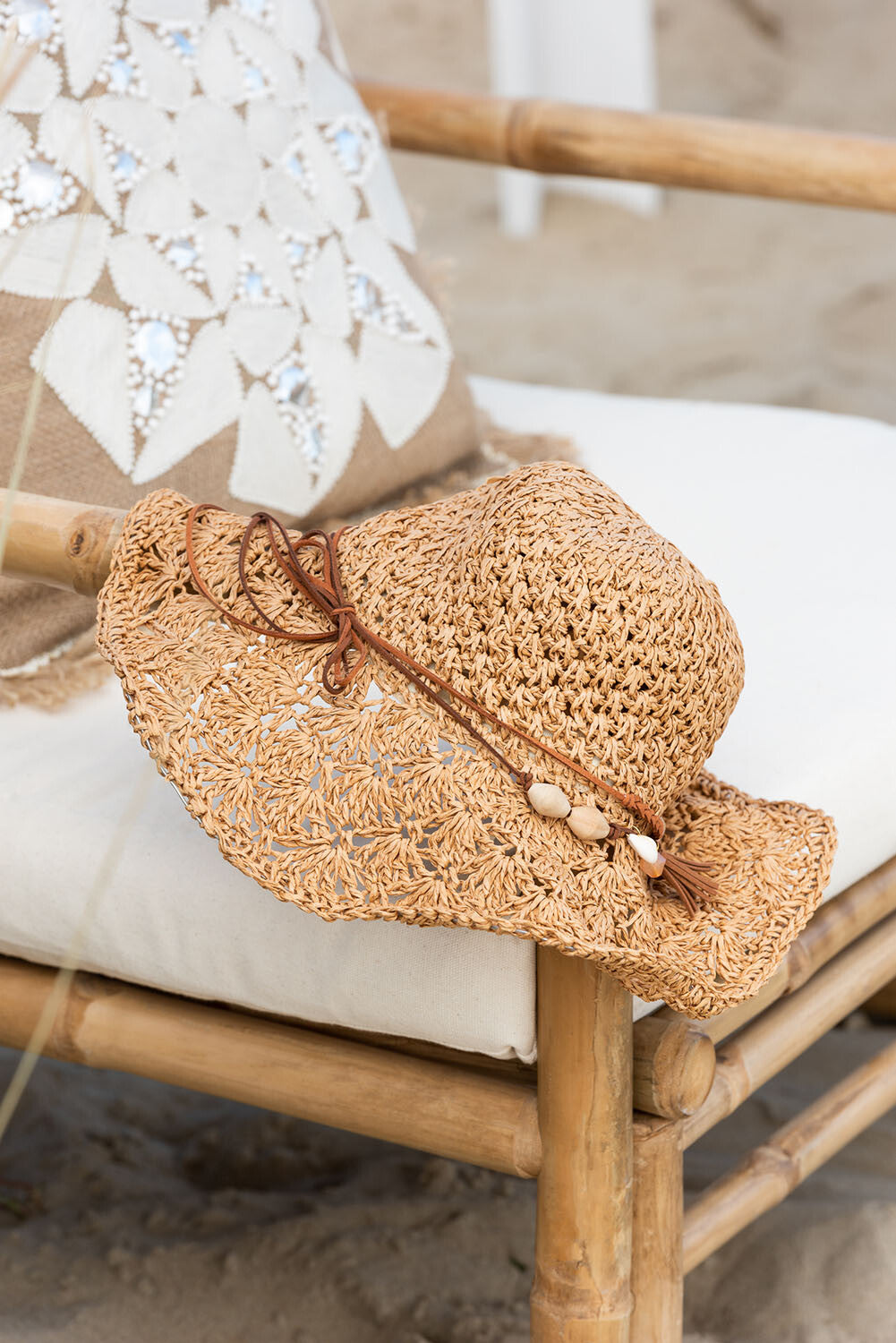 J-Line Strandhoed Parels Naturel/Bruin