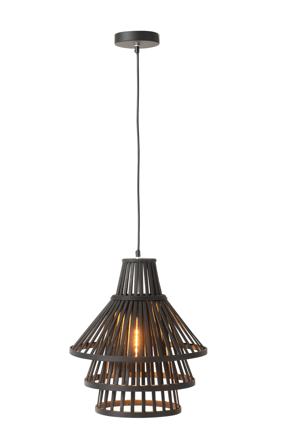 J-Line Hanglamp Lagen Bamboo Zwart Medium