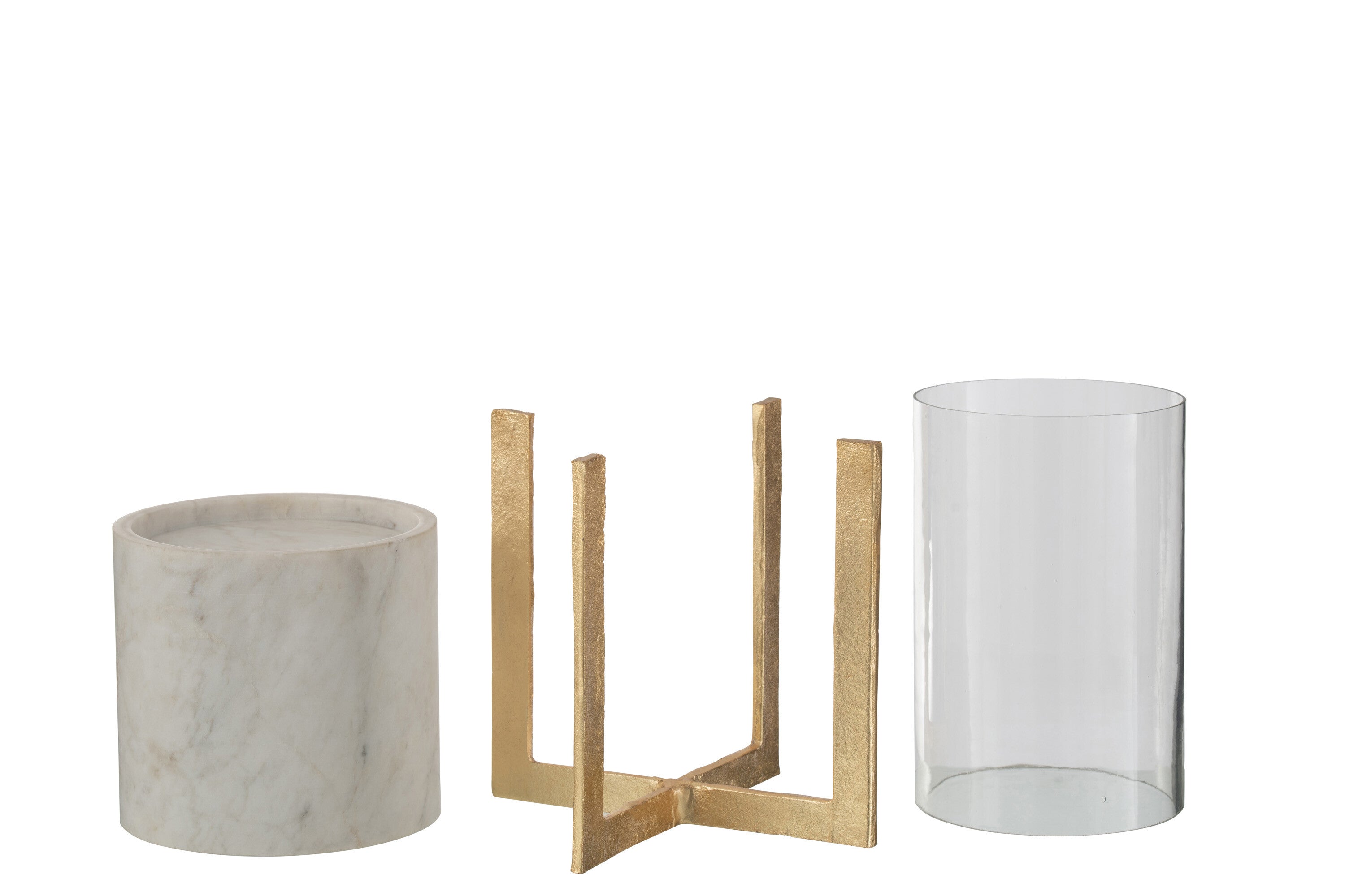 Windlicht Glas Voet Marmer/Metaal Grijs/Champagne Large