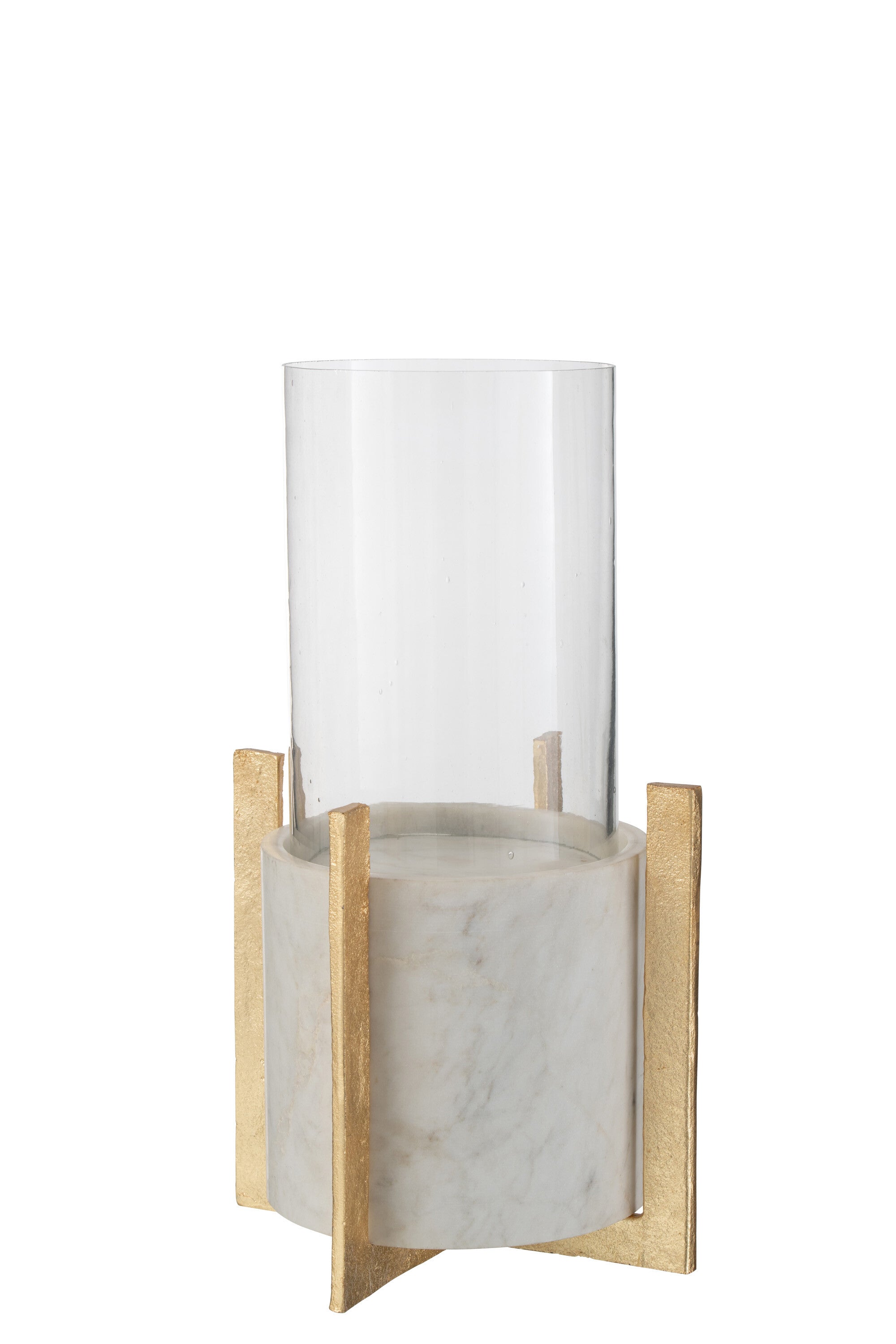 Windlicht Glas Voet Marmer/Metaal Grijs/Champagne Large