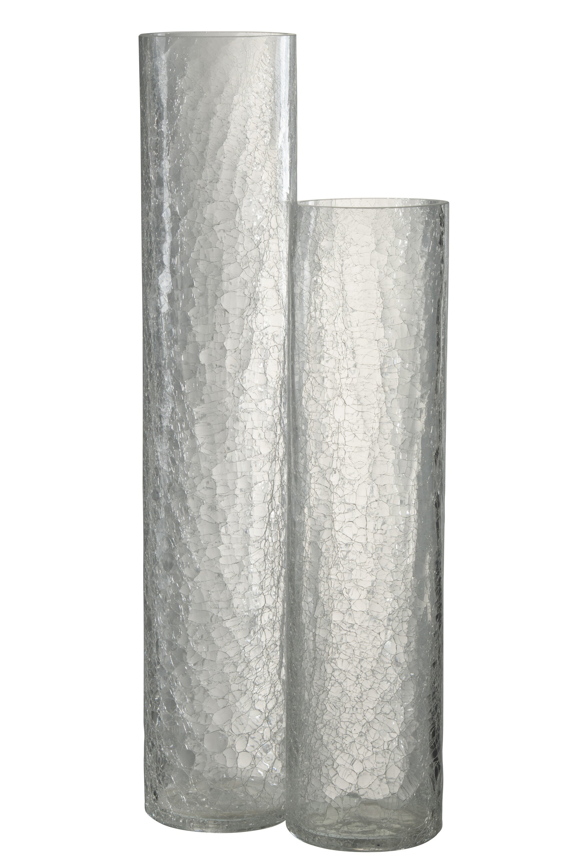 J-Line Vaas Cylinder Half Crackle Glas Transparant Large - 50.00 cm hoog