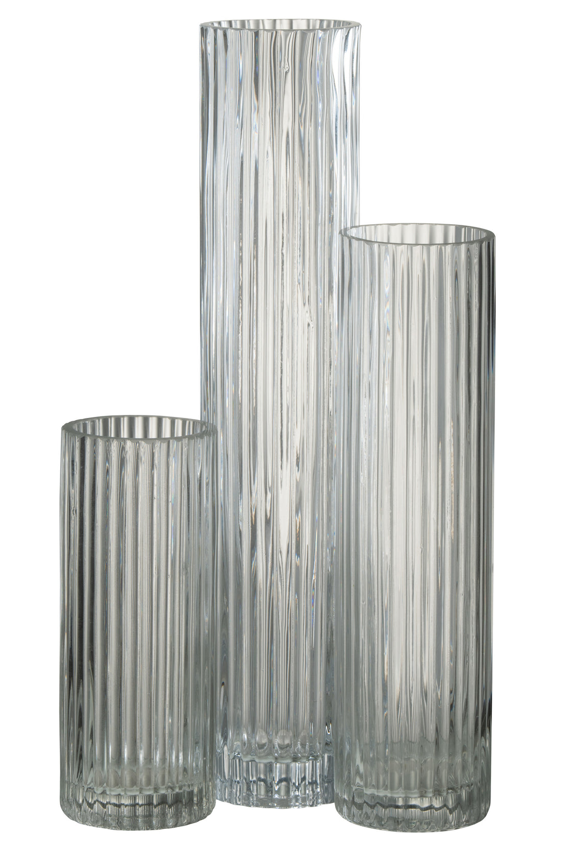 J-Line Vaas Cylinder Lijnen Glas Transparant Large - 40.00 cm hoog