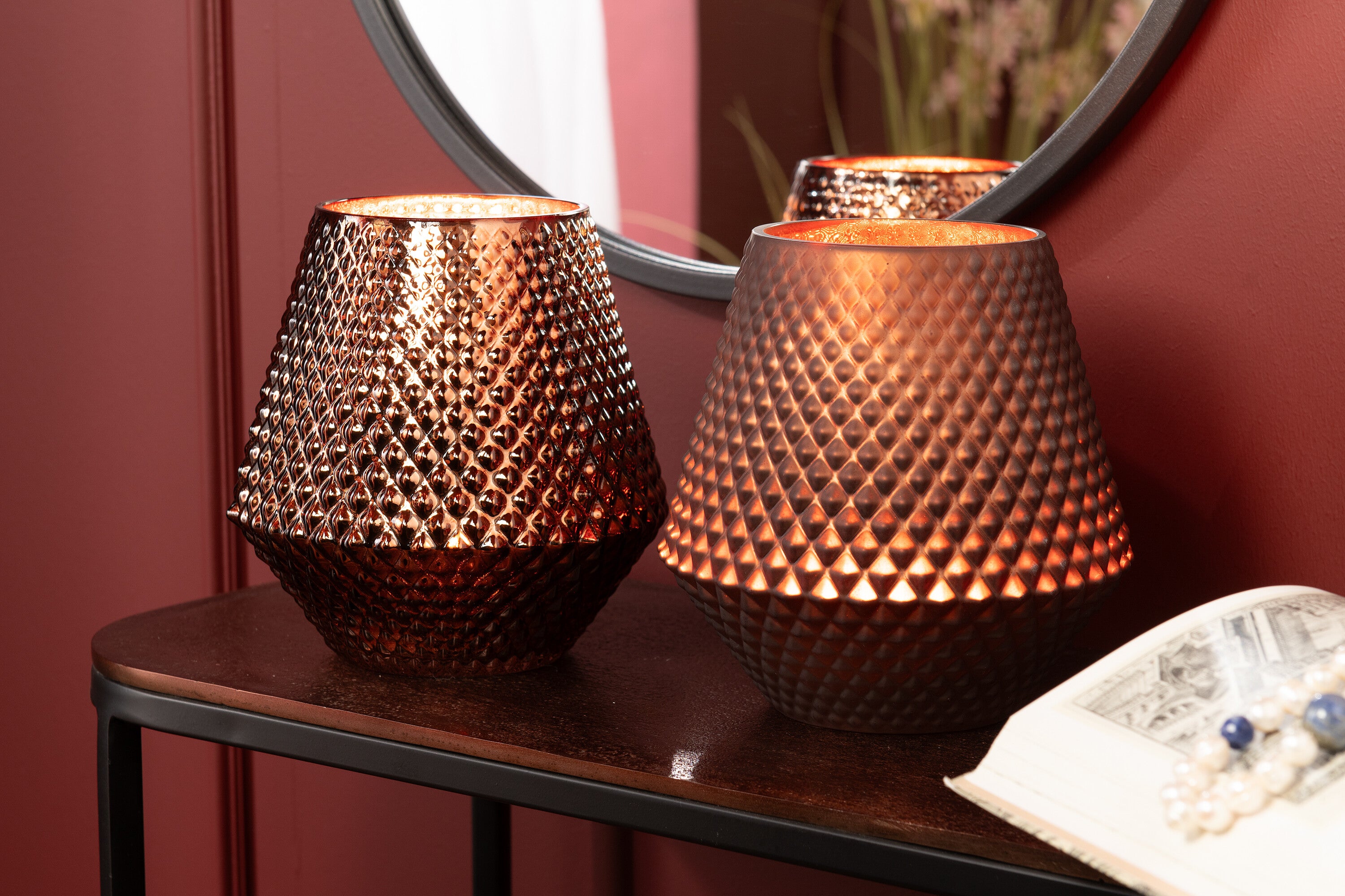 Theelichthouder Cari Glas Koper Medium Ass