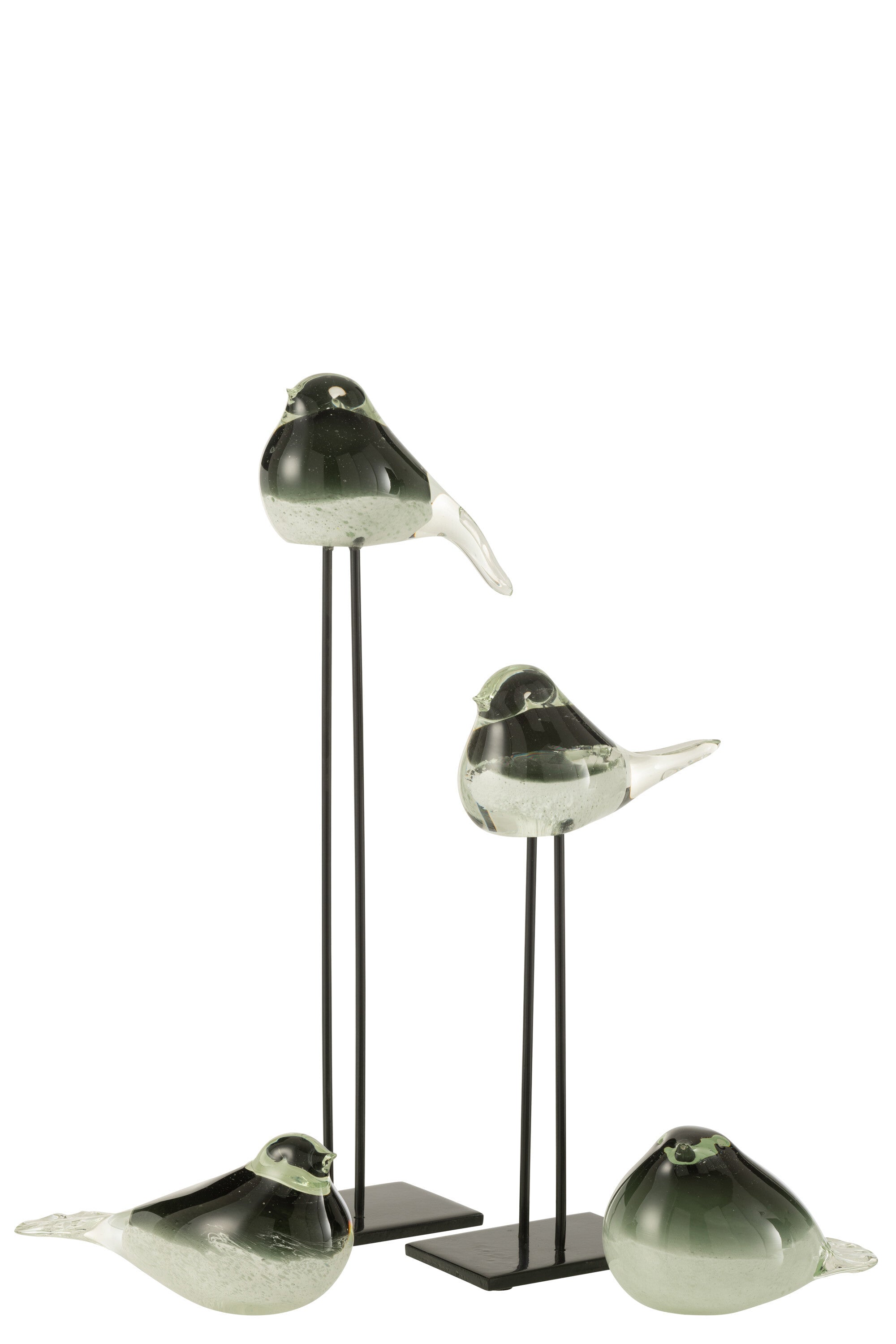 Vogel Op Voet Glas Groen/Wit Groot