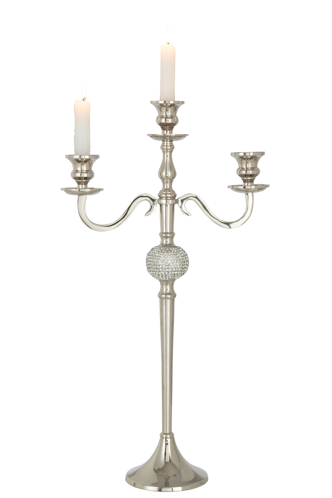 J-Line Kandelaar 3 Armen Diamant Bol Aluminium Zilver