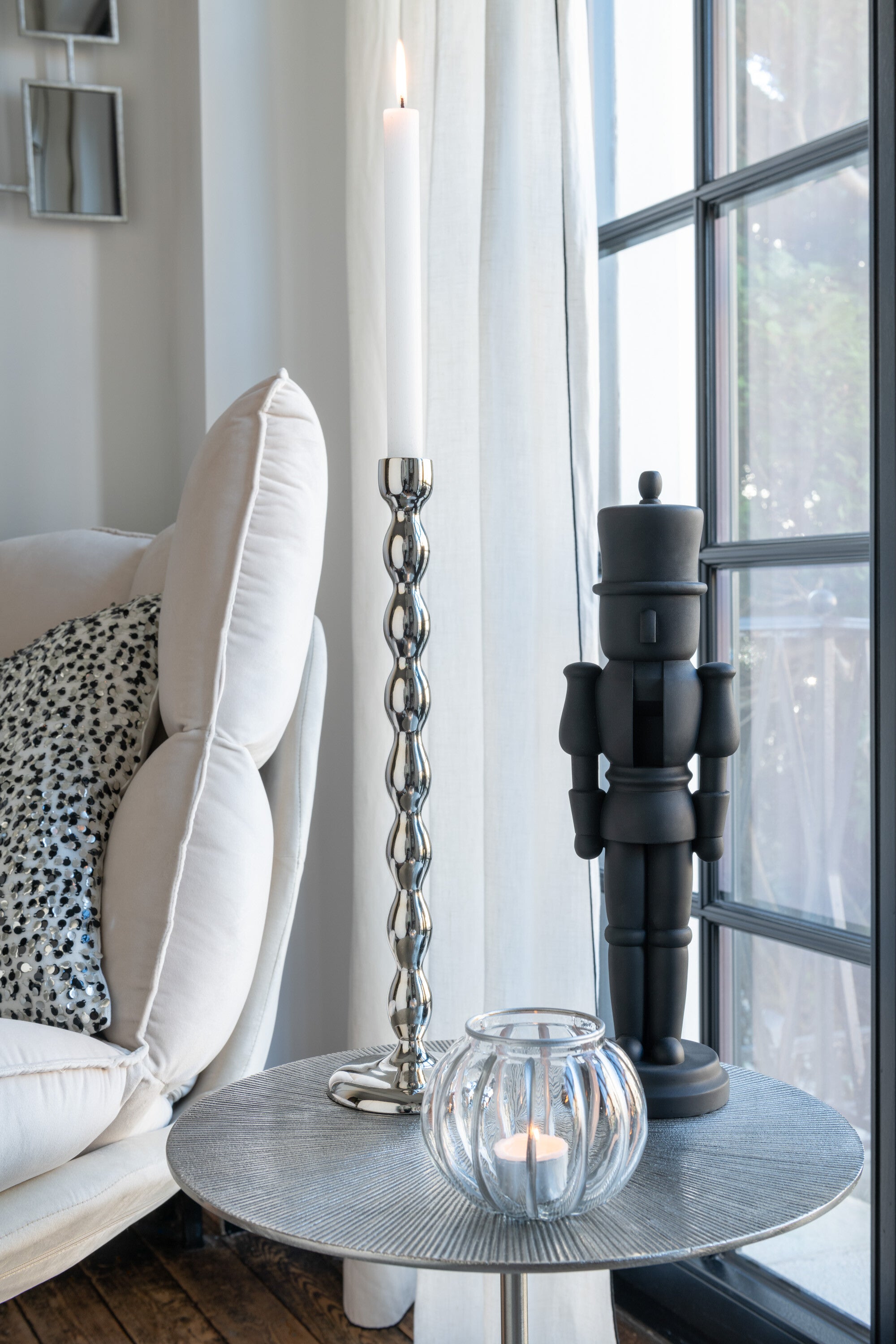 J-Line Kandelaar Bollen Glanzend Aluminium Zilver Large