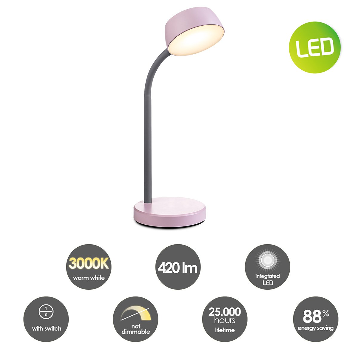 College Led Bureaulamp 5W Roze - Verstelbaar