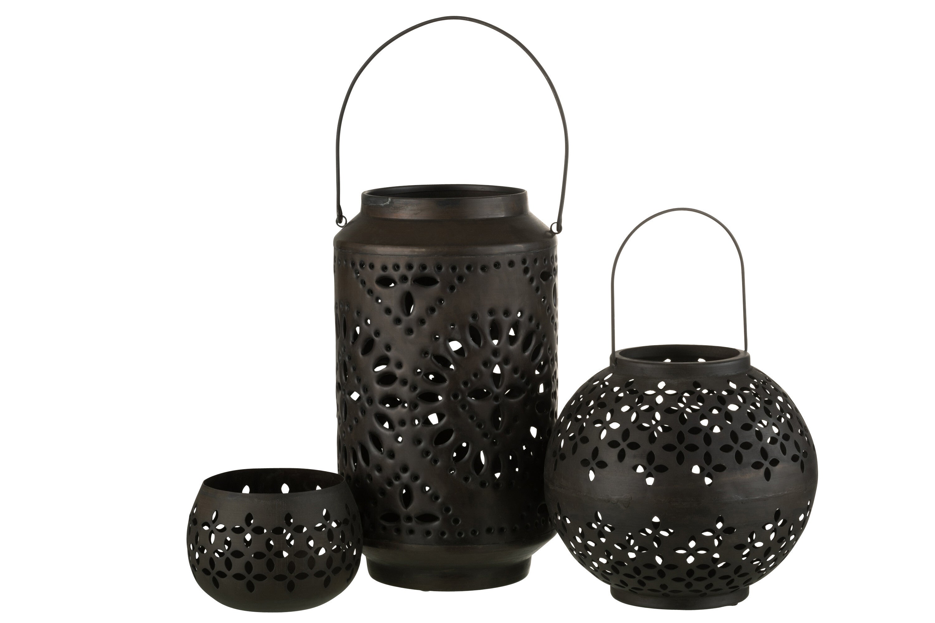 J-Line lantaarn Hoog Geperforeerd - ijzer - zwart