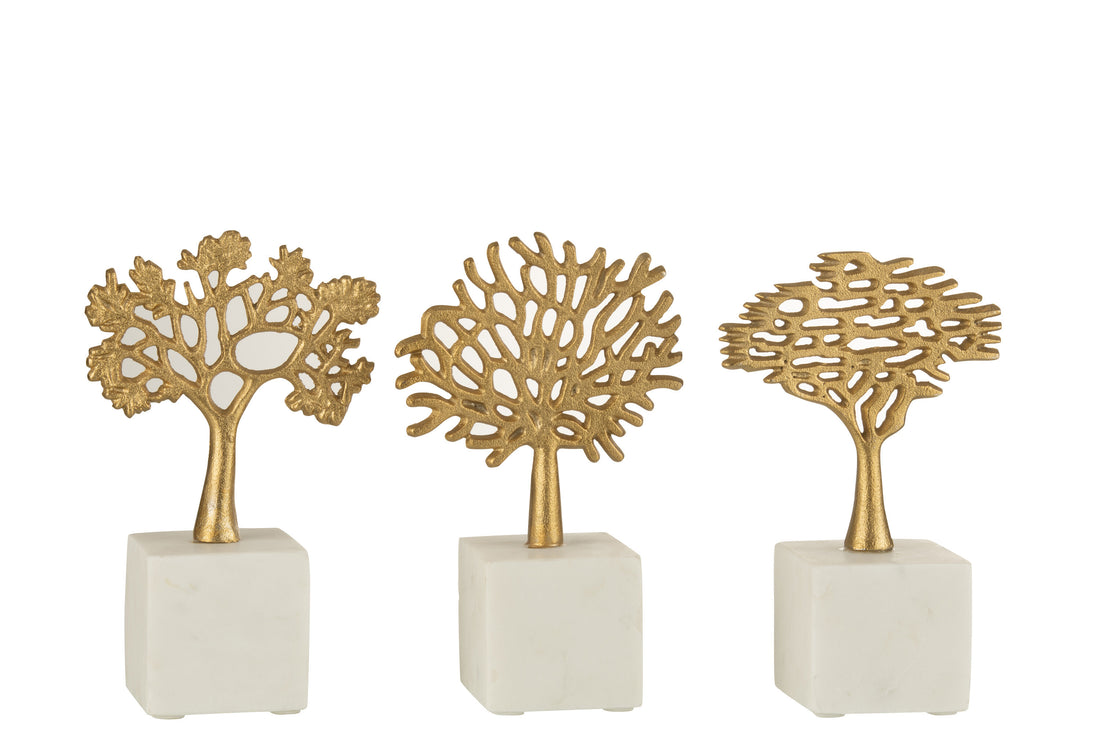 Beeldboom Op Voet Aluminium/Marmer Goud/Wit Assortiment Van 3