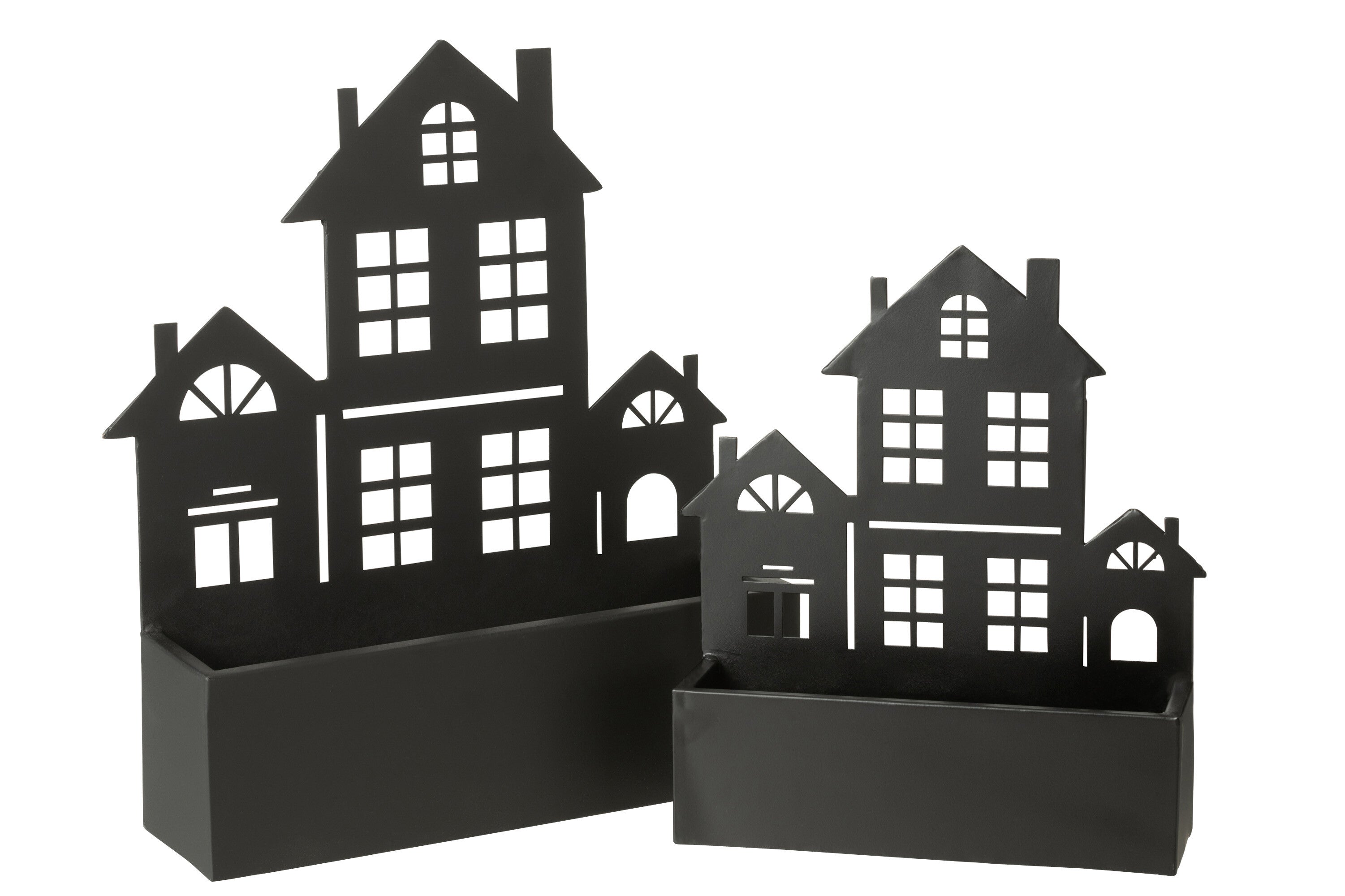 Wanddecoratie/Bloempot Huis Metaal Zwart Groot