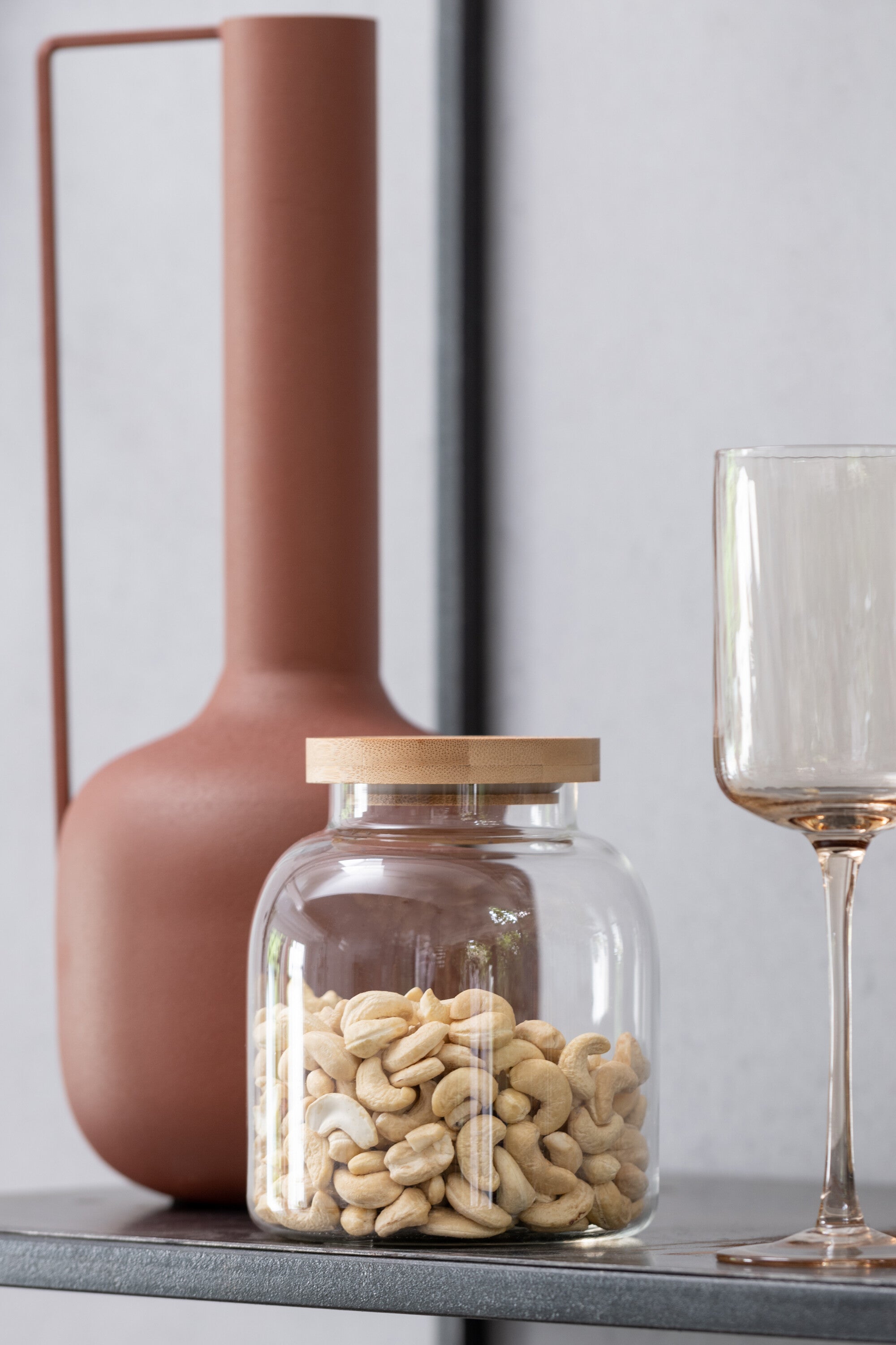J-Line Pot In Glas Tom Glas/Bamboo Transparant/Naturel Small