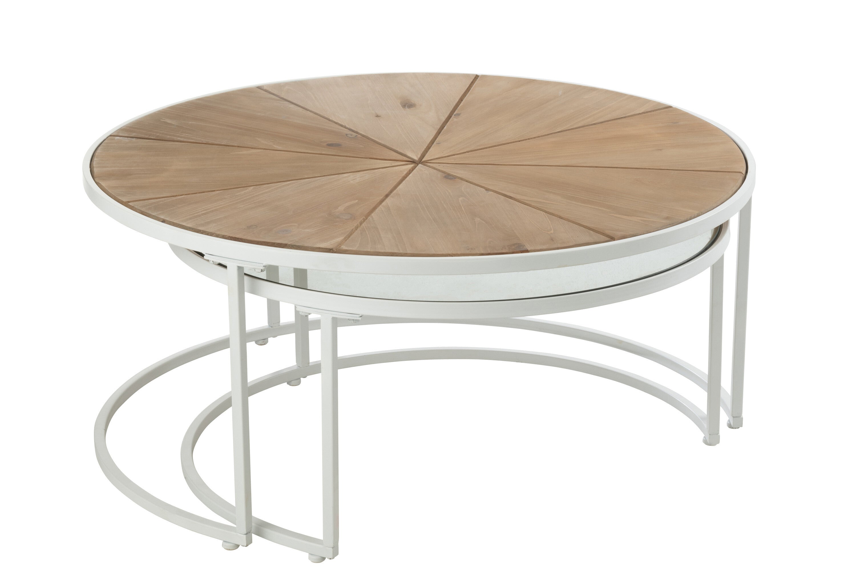 Set van 2 bijzettafels Relax Metaal/Hout Wit/Natuurlijk