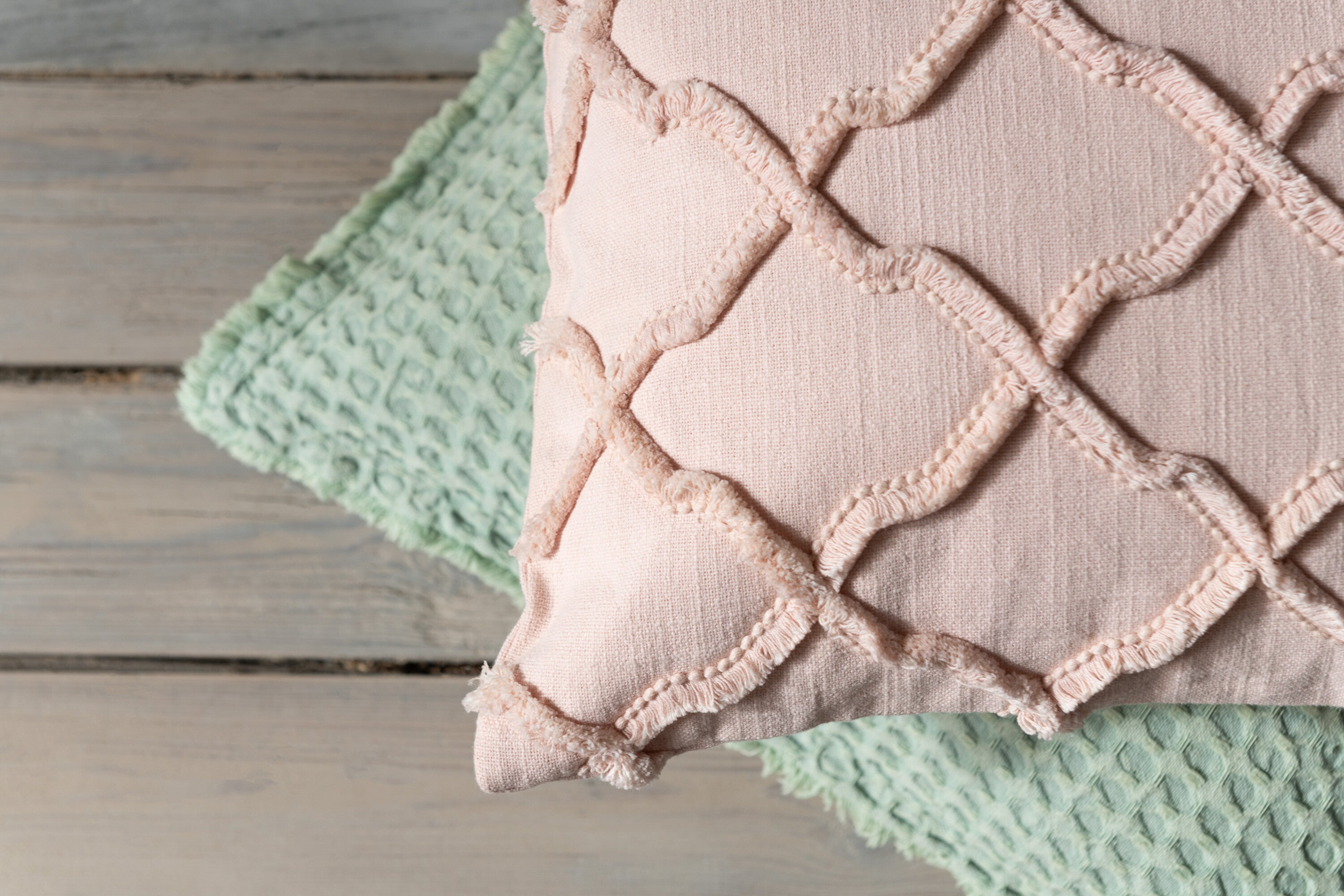 J-Line Plaid wafelpatroon - katoen - lichtroze - 180 x 140 cm