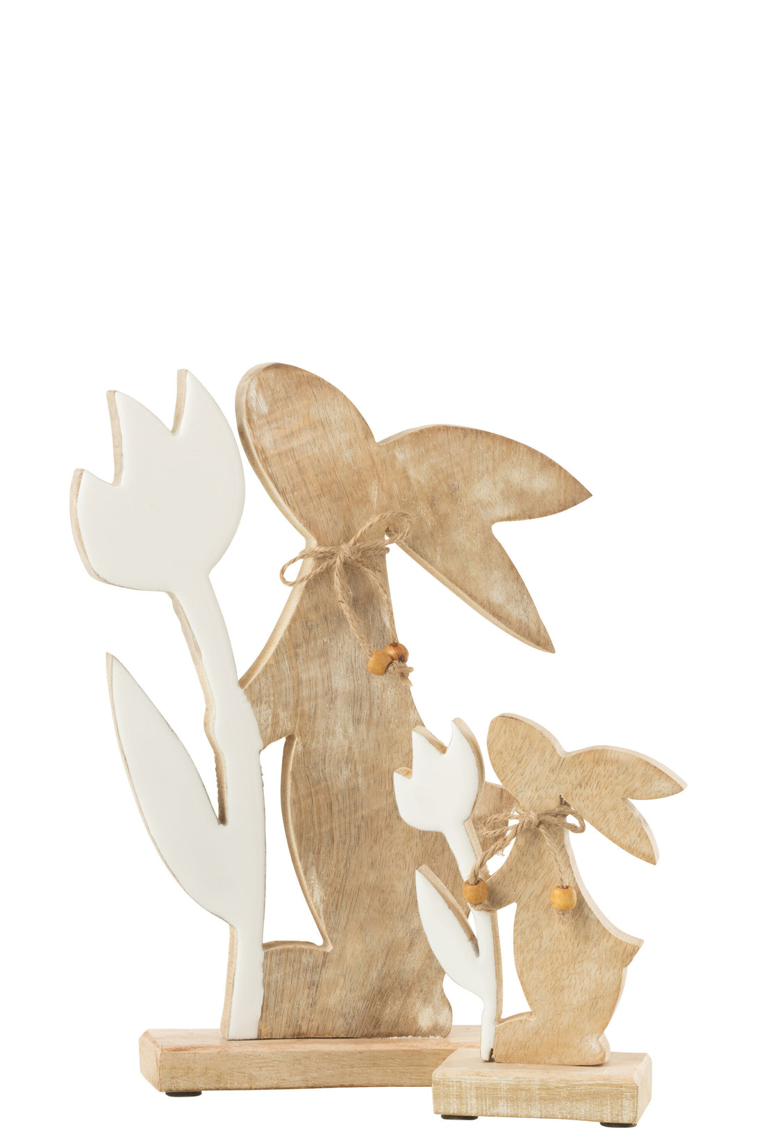 J-Line Konijn Met Bloem Hout Wit Large