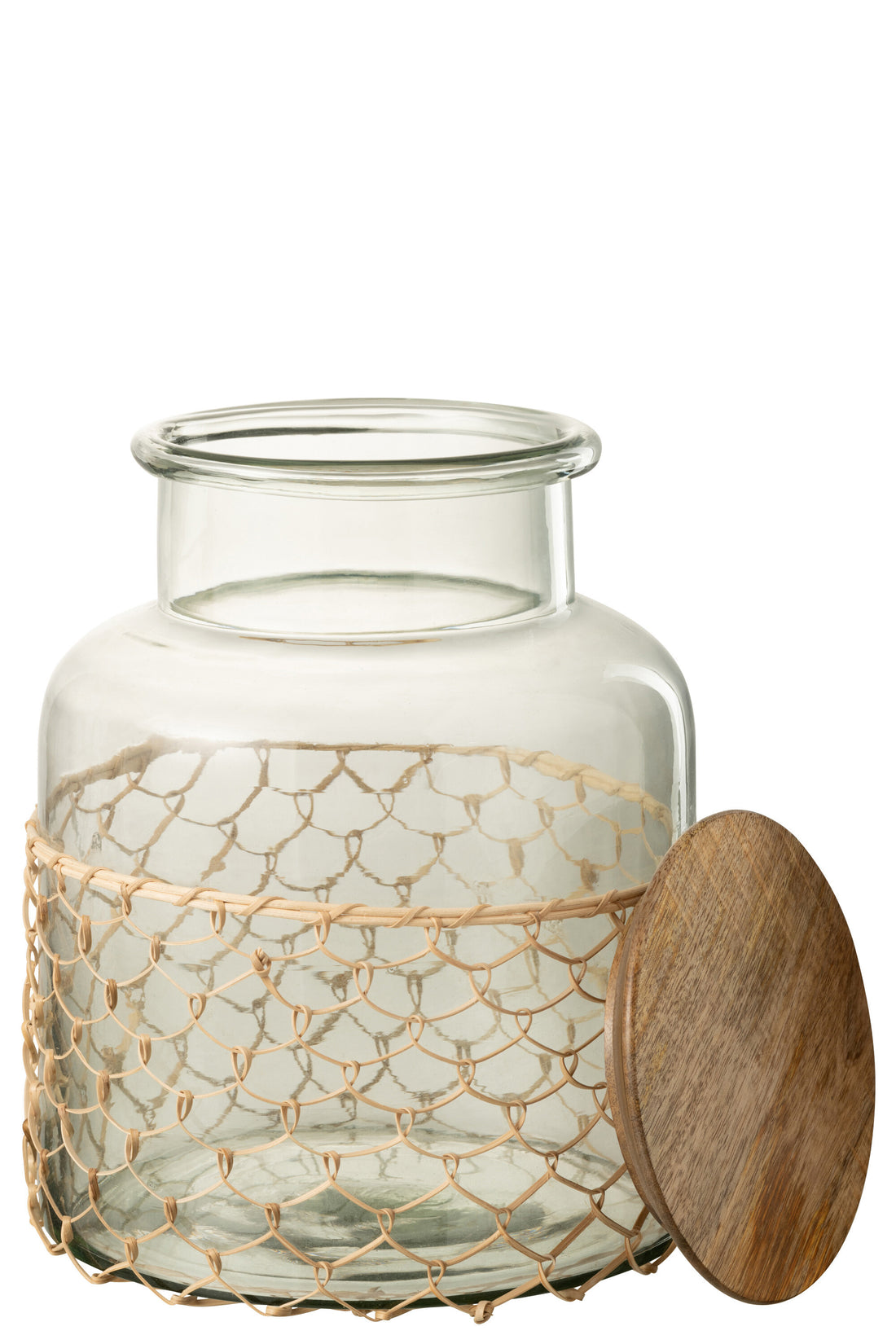 J-Line Potdeksel Breiwerk Glas/Hout/Jute Transparant Large