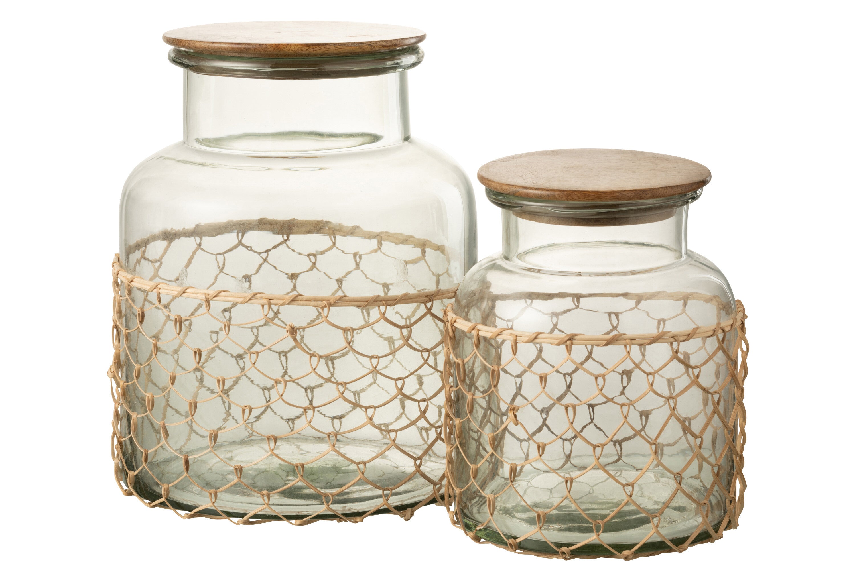 J-Line Potdeksel Breiwerk Glas/Hout/Jute Transparant Large