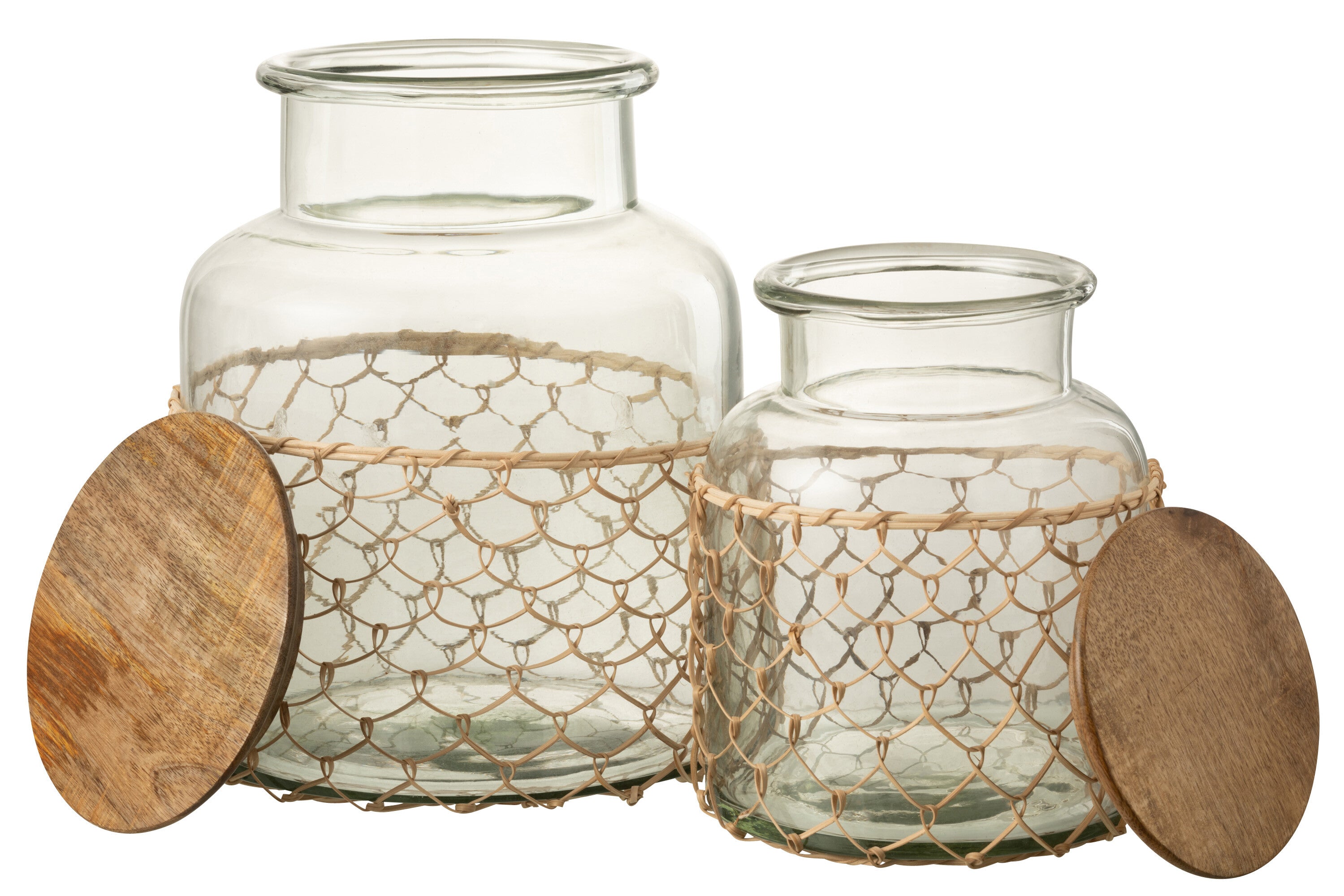 J-Line Potdeksel Breiwerk Glas/Hout/Jute Transparant Large
