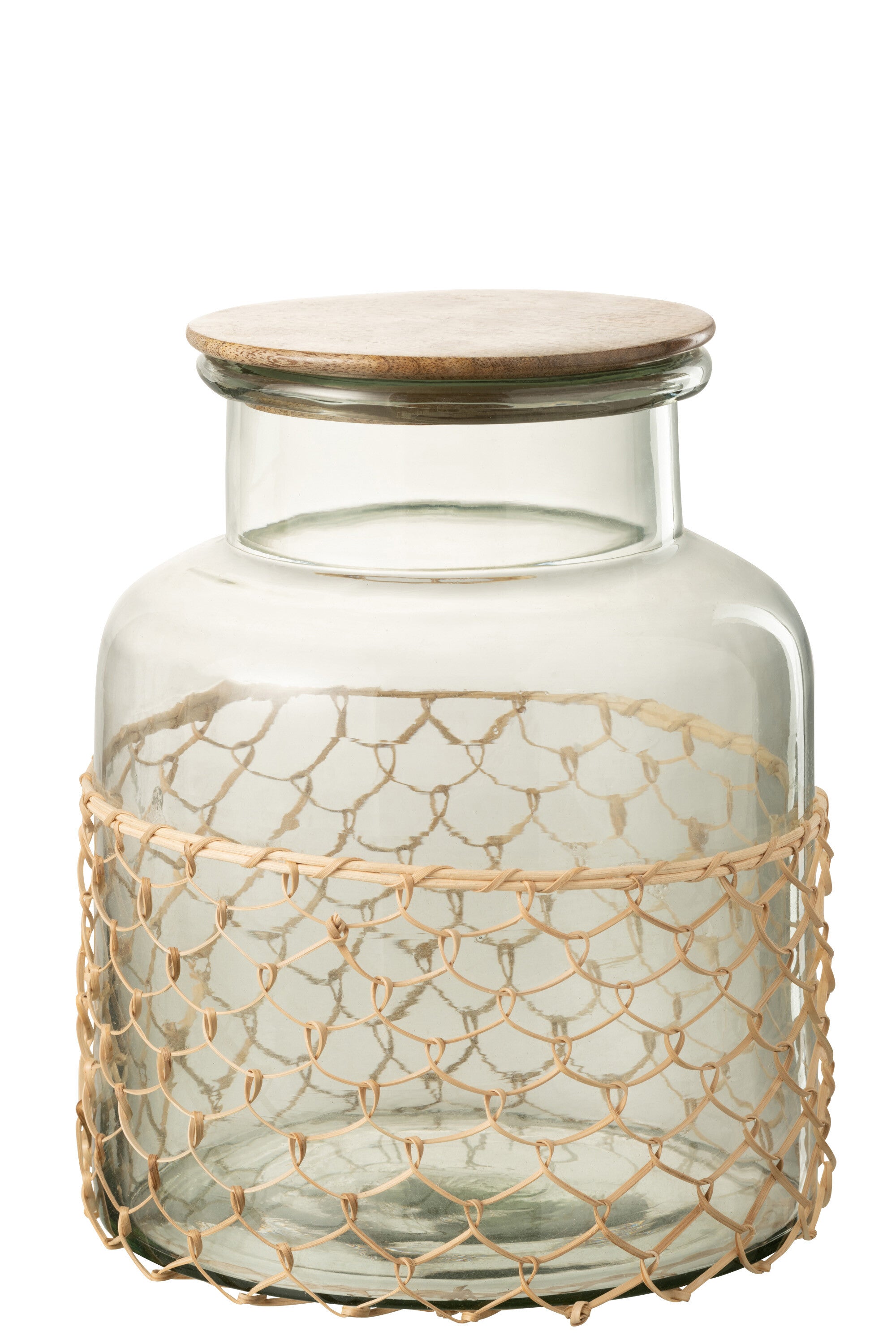 J-Line Potdeksel Breiwerk Glas/Hout/Jute Transparant Large