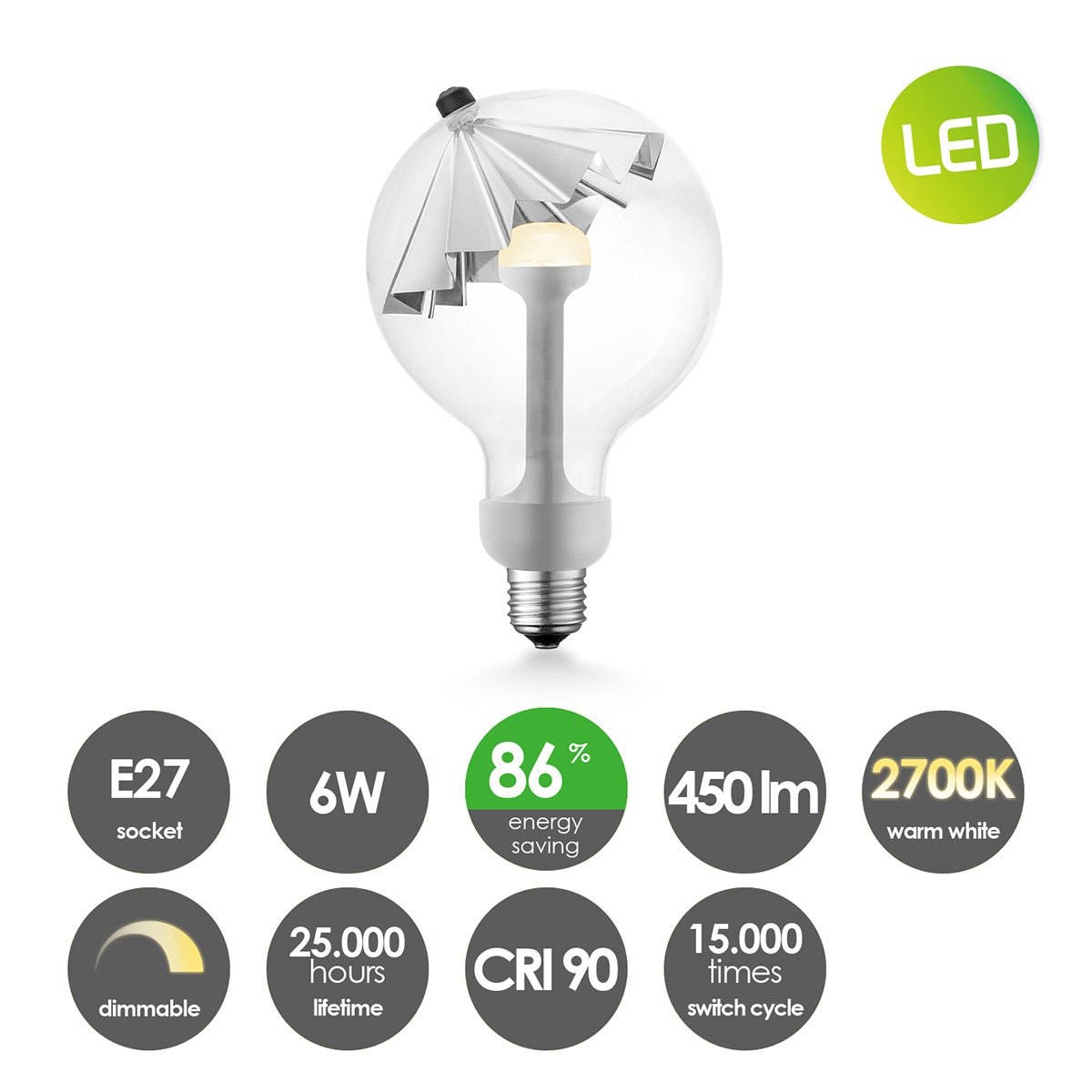 dimbare LED lamp Umbrella zilver G120 E27 5W 400Lm