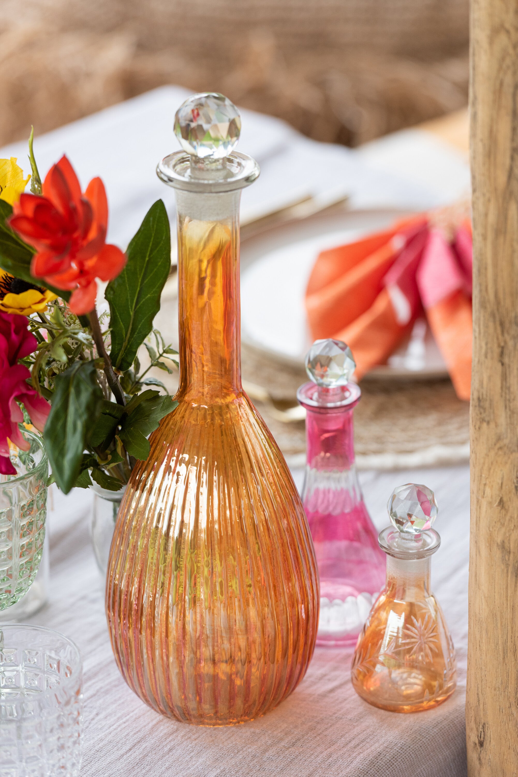 J-Line Karaf Strepen Glas Oranje