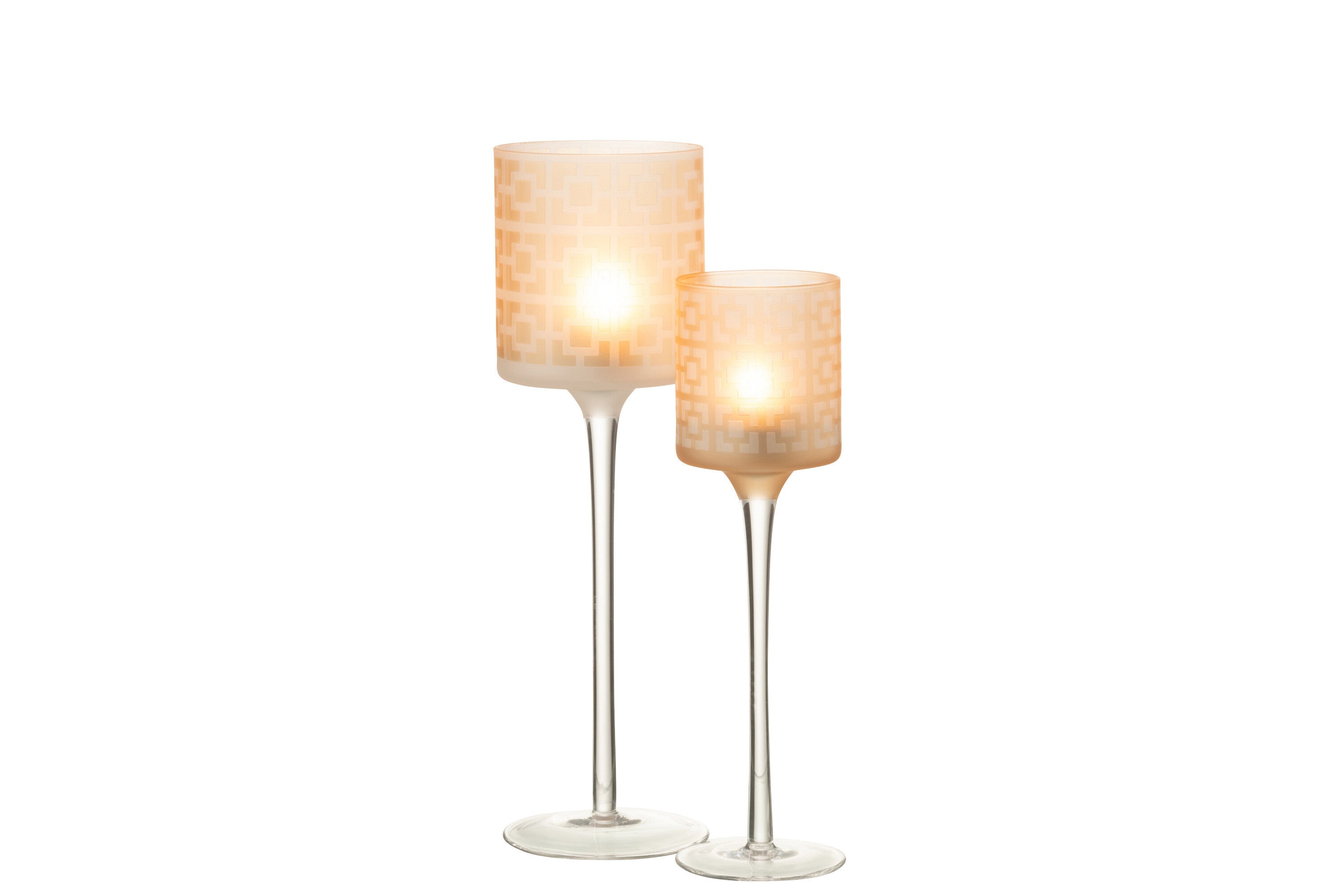 J-Line Theelichthouder On Voet Glas Beige Large