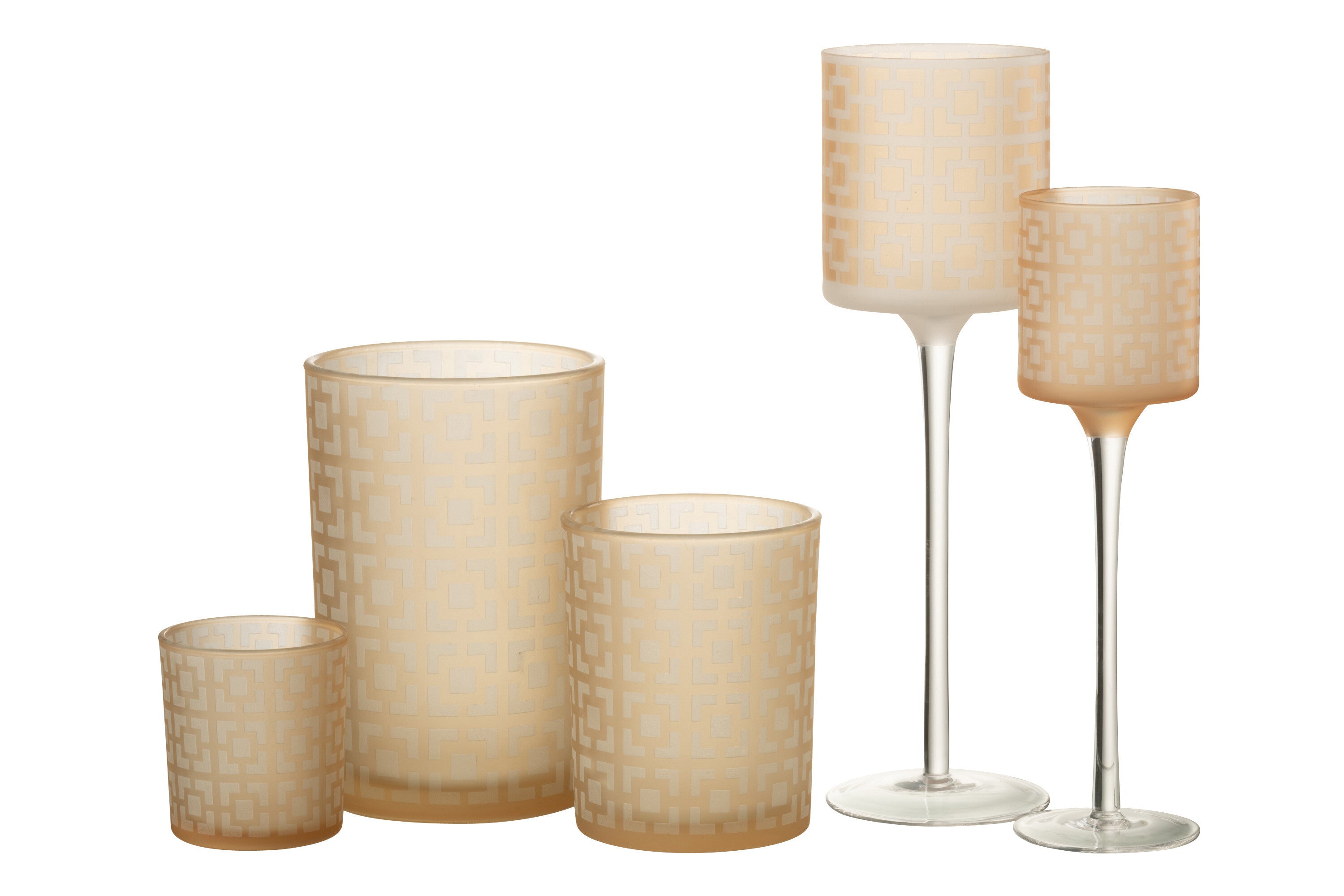 J-Line Theelichthouder On Voet Glas Beige Large