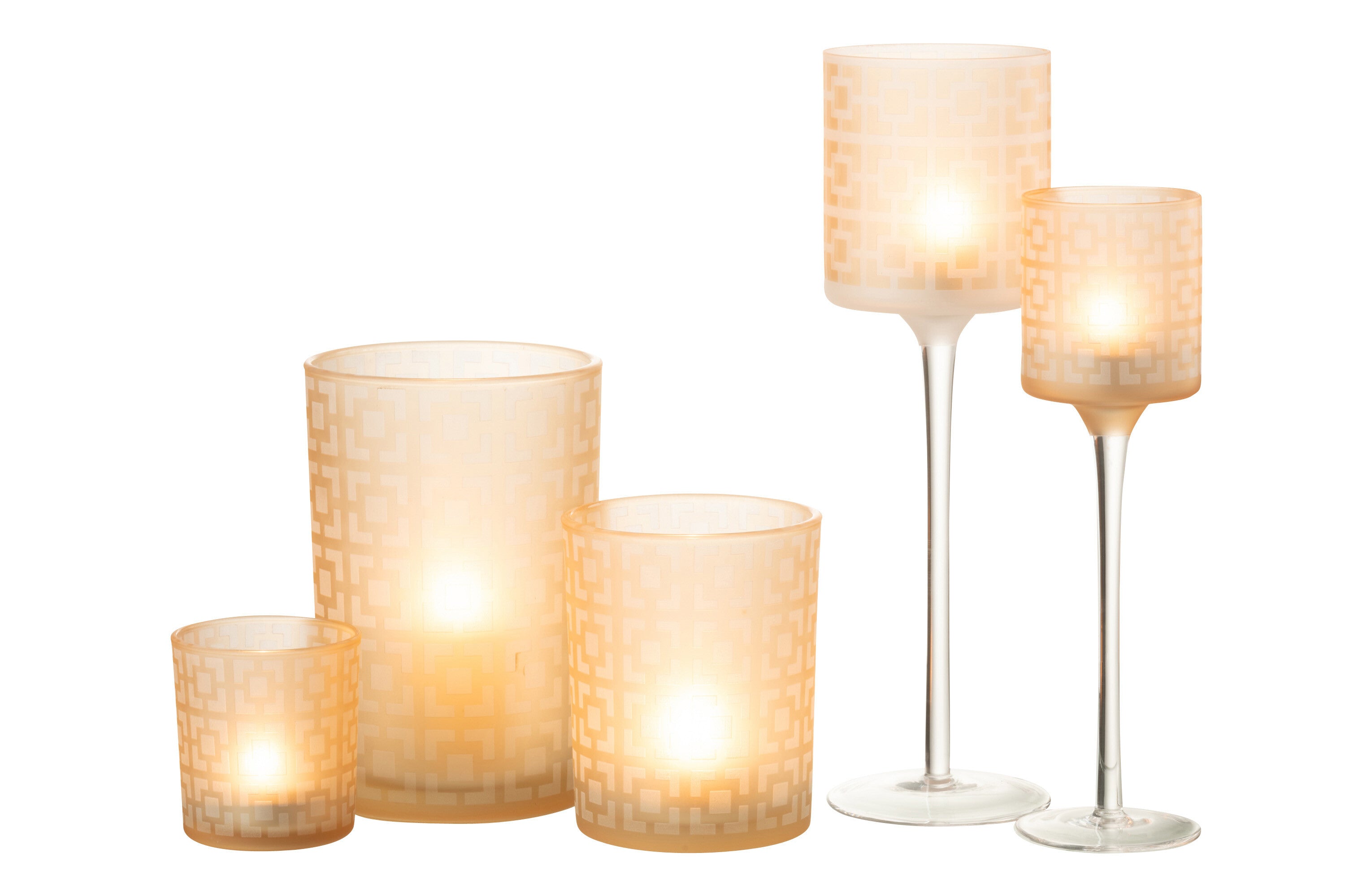 J-Line Theelichthouder On Voet Glas Beige Large