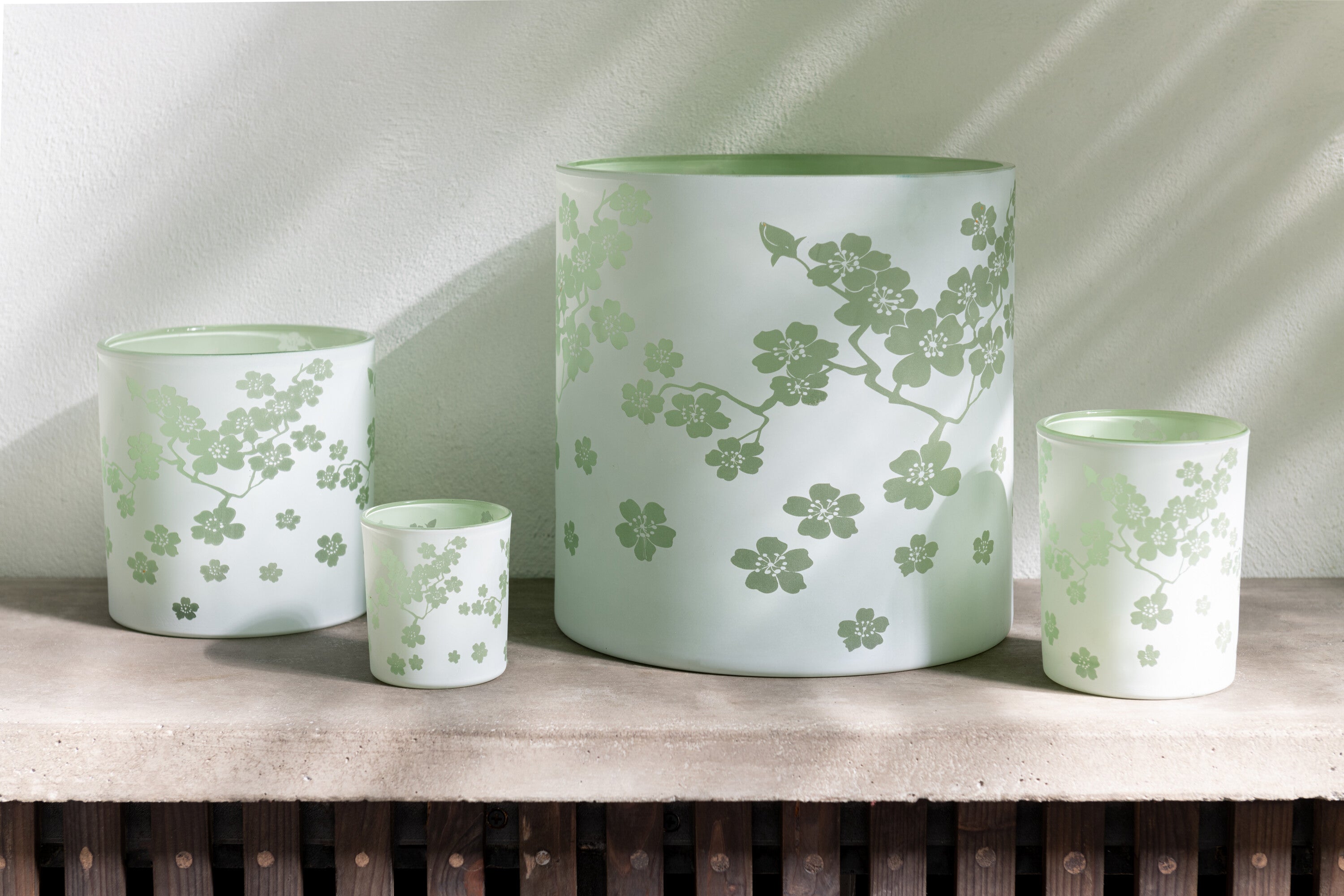 J-Line Theelichthouder Bloemen Glas Groen Small