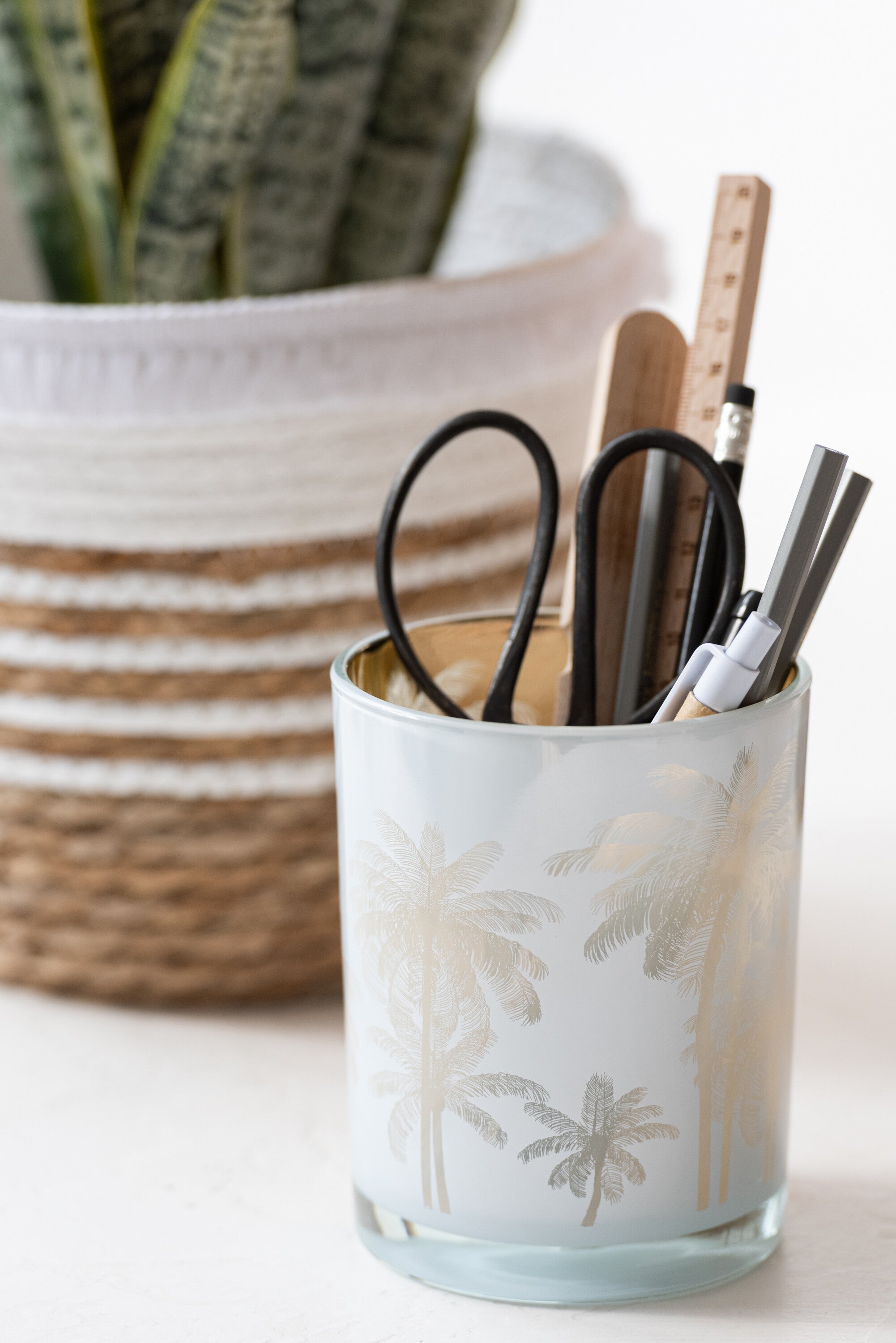 Orkaan Palm Bomen Glas Blauw/Goud Medium