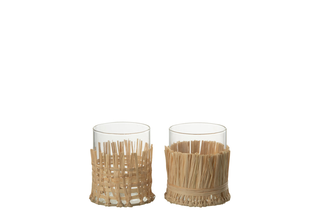 J-Line Vaas Vlecht Glas/Raffia Transparant Small Assortiment Van 2 - 10.00 cm hoog