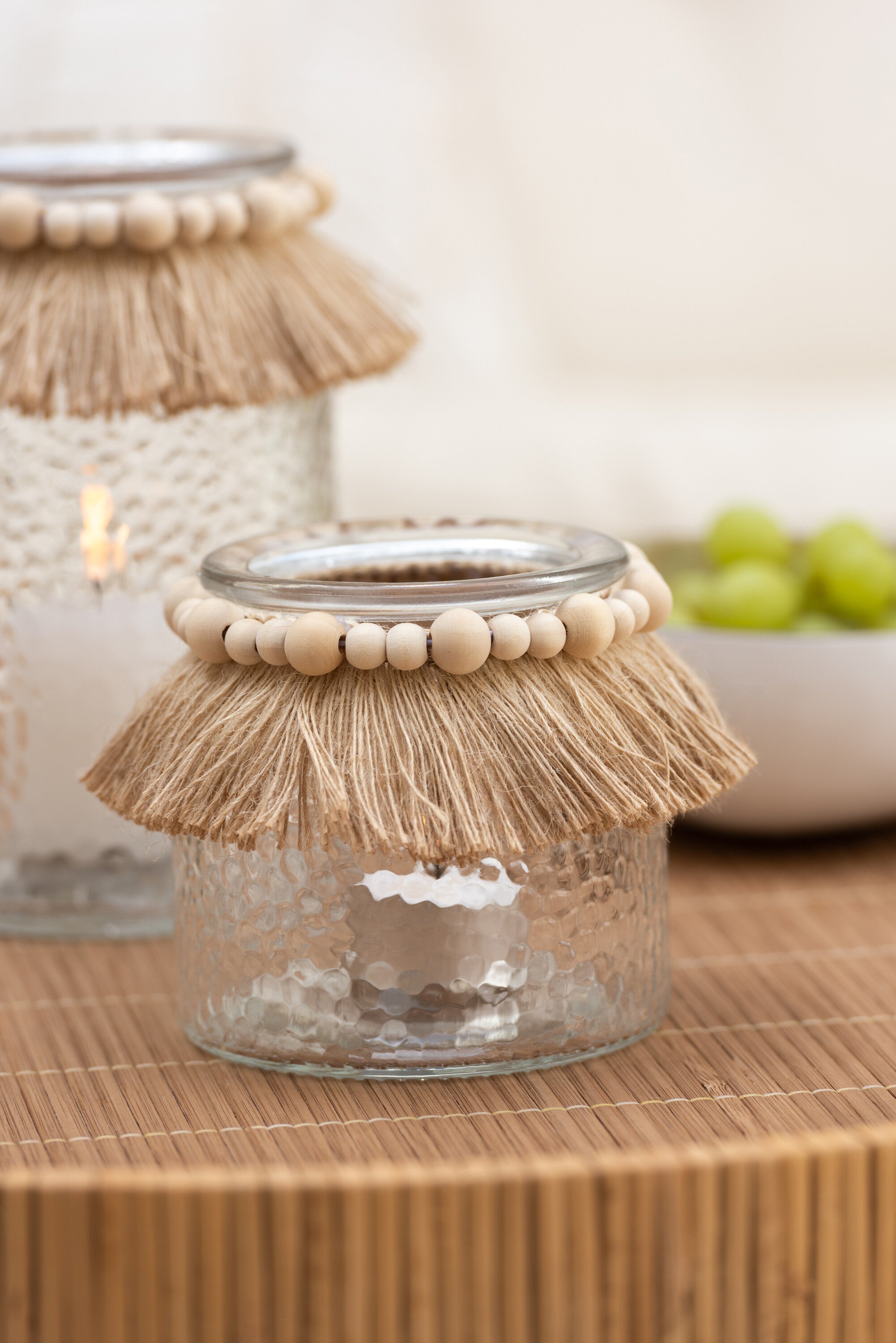 J-Line Theelichthouder Kralen Decoratie Glas Transparant Small