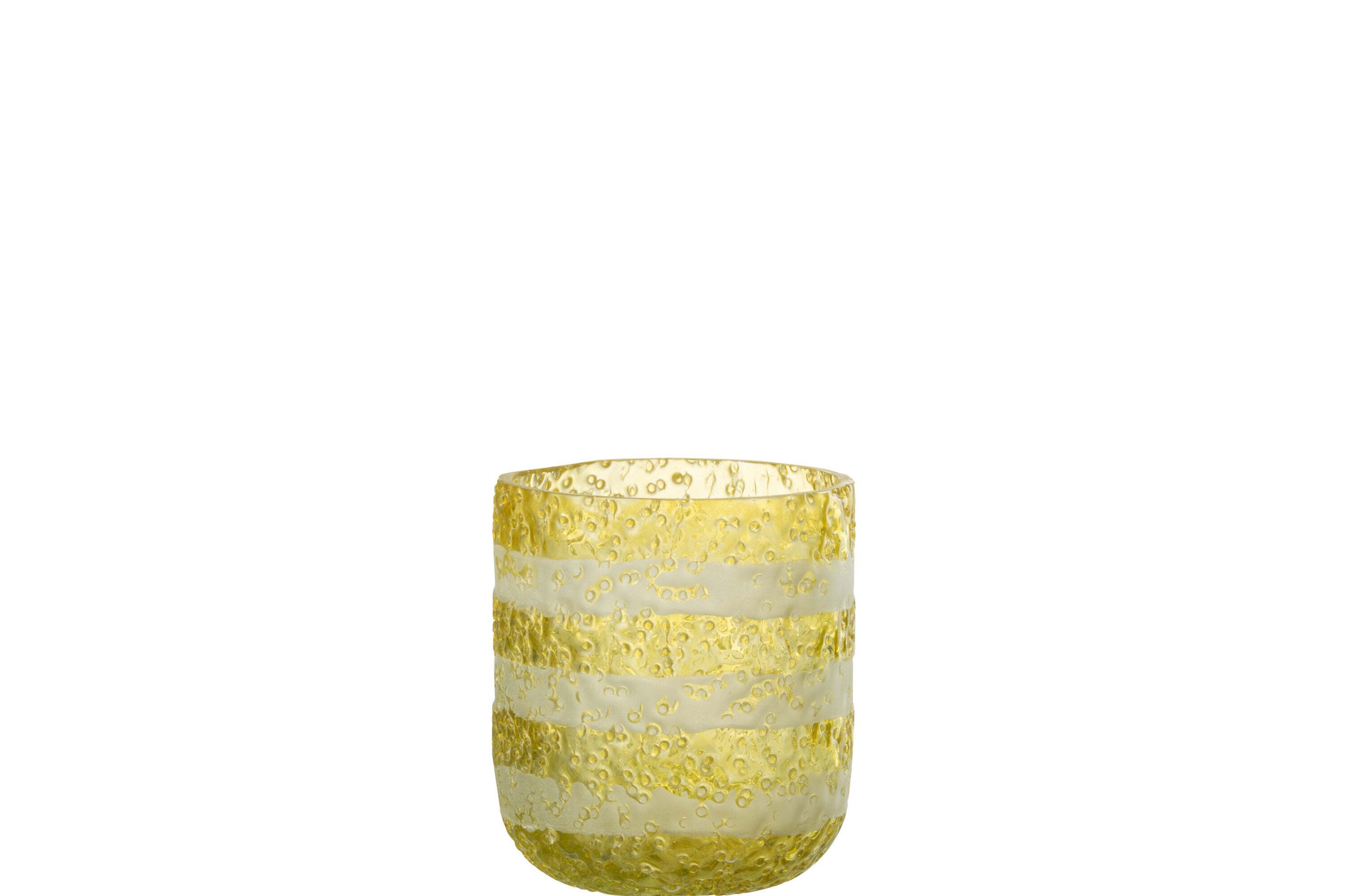 J-Line kaarshouder Strepen - glas - geel/wit - small - 2 stuks