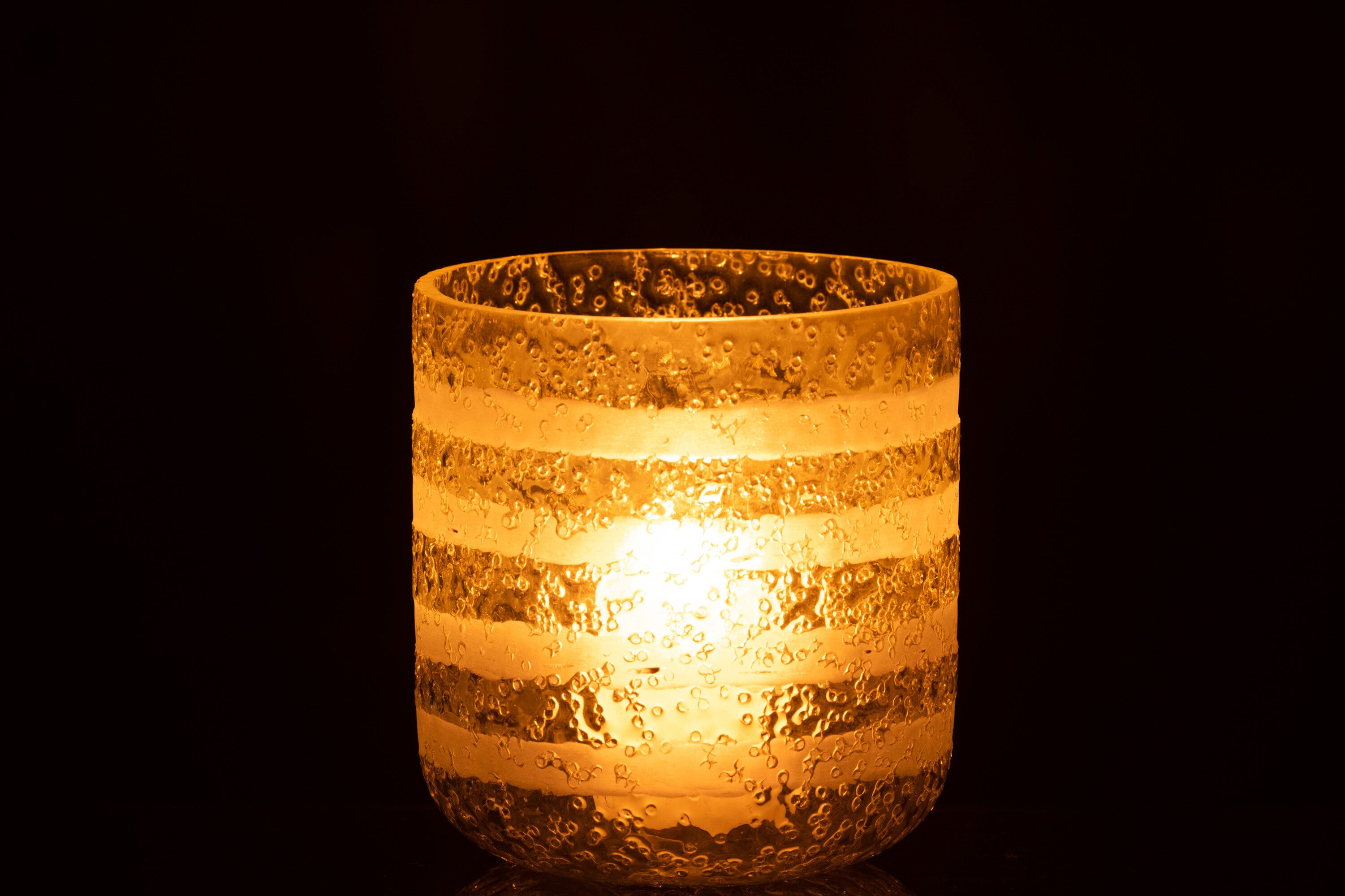 J-Line lantaarn Strepen - glas - geel/wit - groot