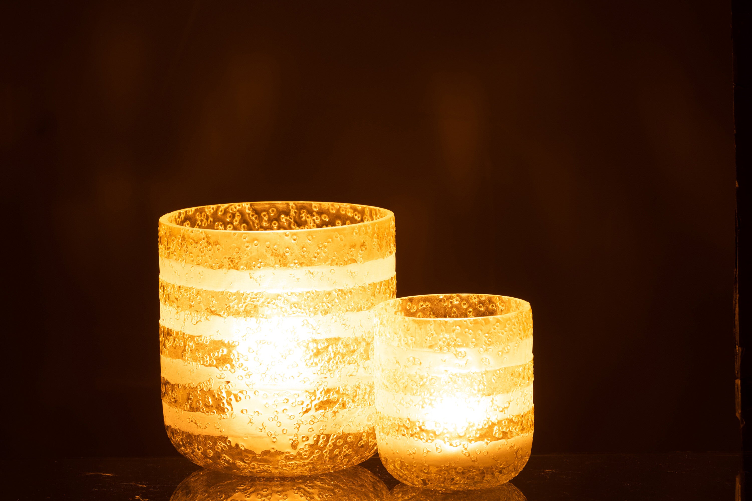 J-Line lantaarn Strepen - glas - geel/wit - groot