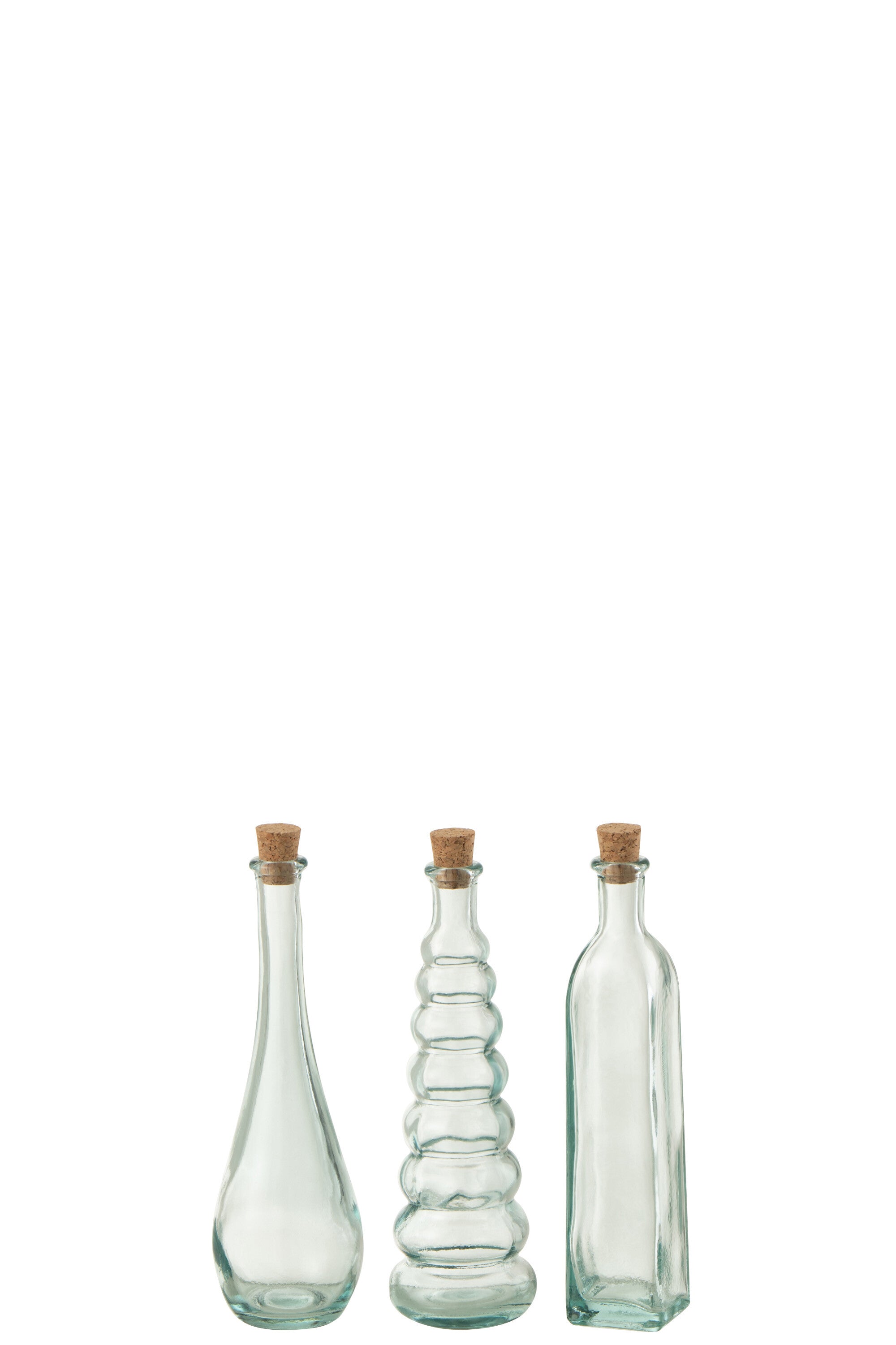 Fles Swirl Rond Vierkant Kurk Gerecycled Glas Klein Assortiment Van 3
