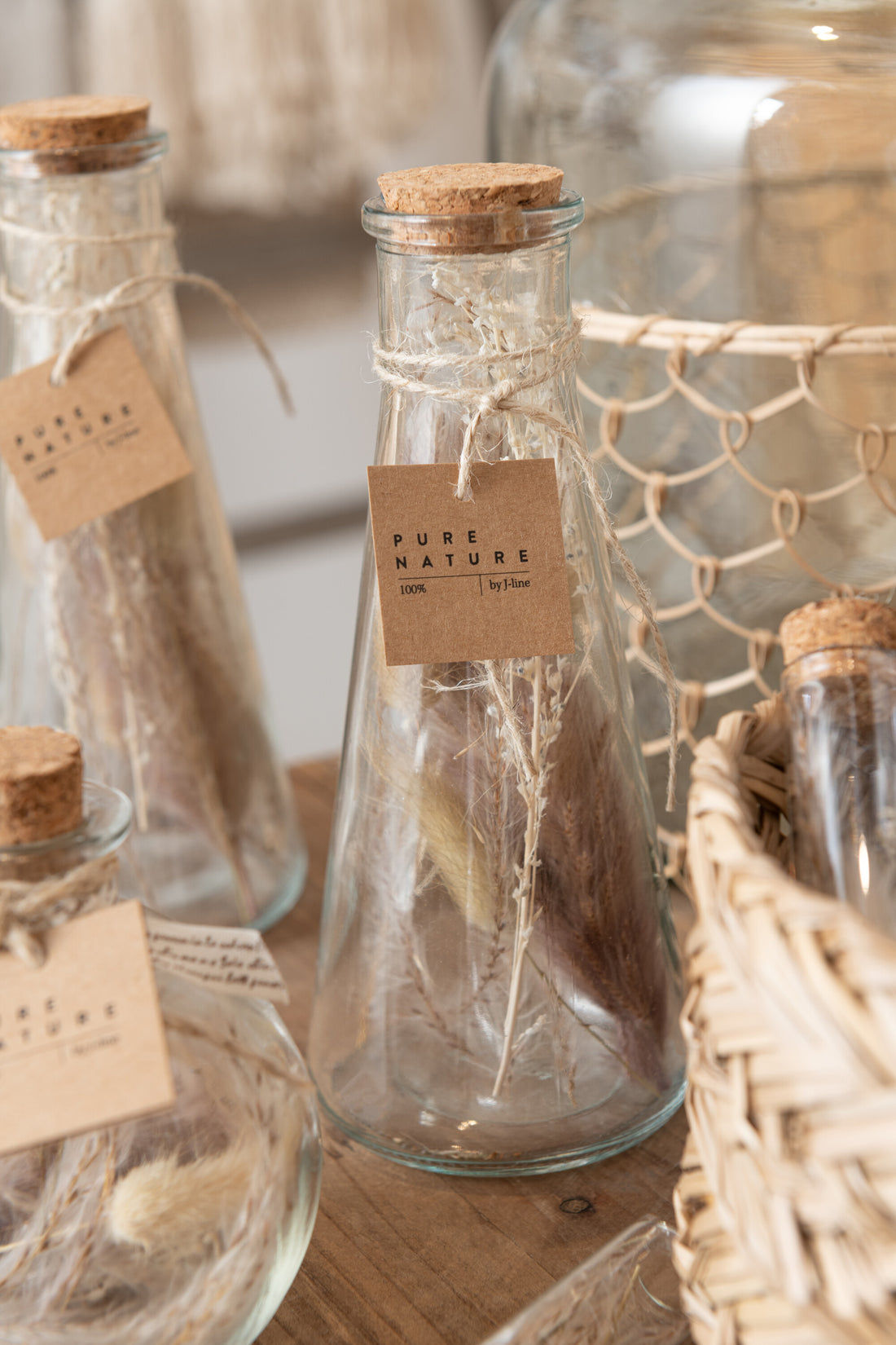 Flessen met gedroogde bloemen glas natuurlijk medium assortiment van 2