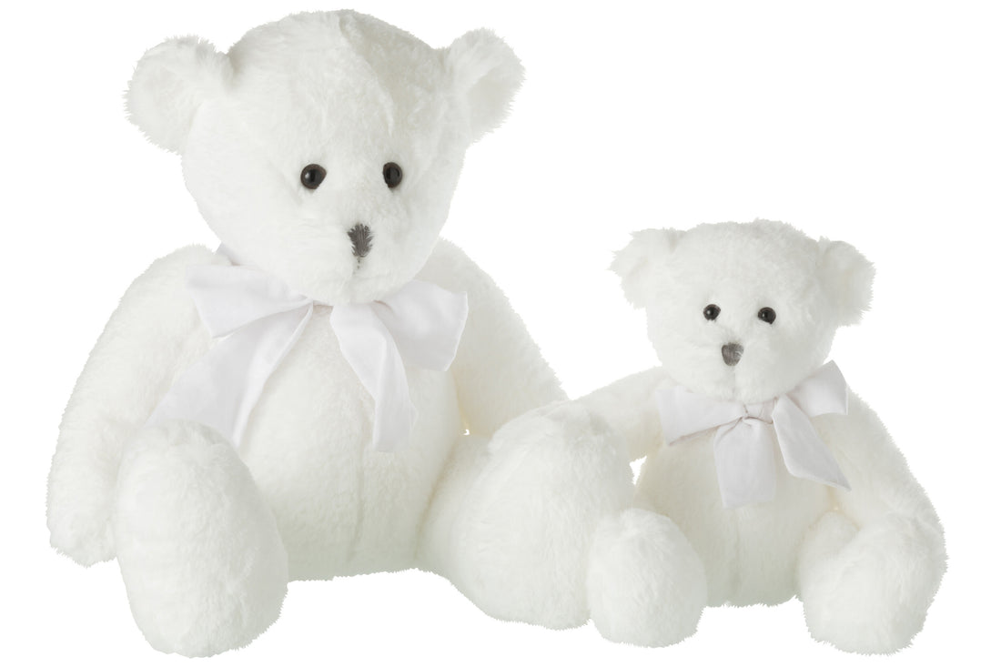 Beer Knuffel Met Strik Polyester Wit Groot