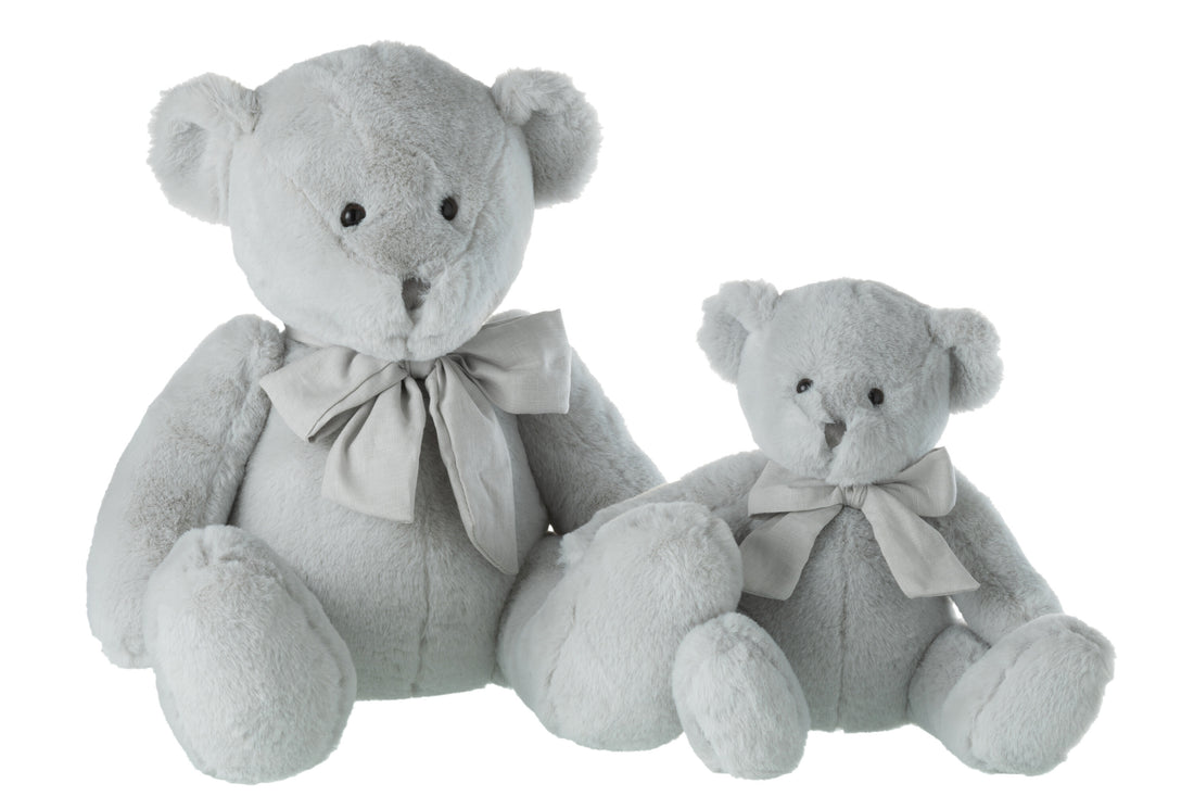 Beer Knuffel Met Strik Polyester Grijs Groot