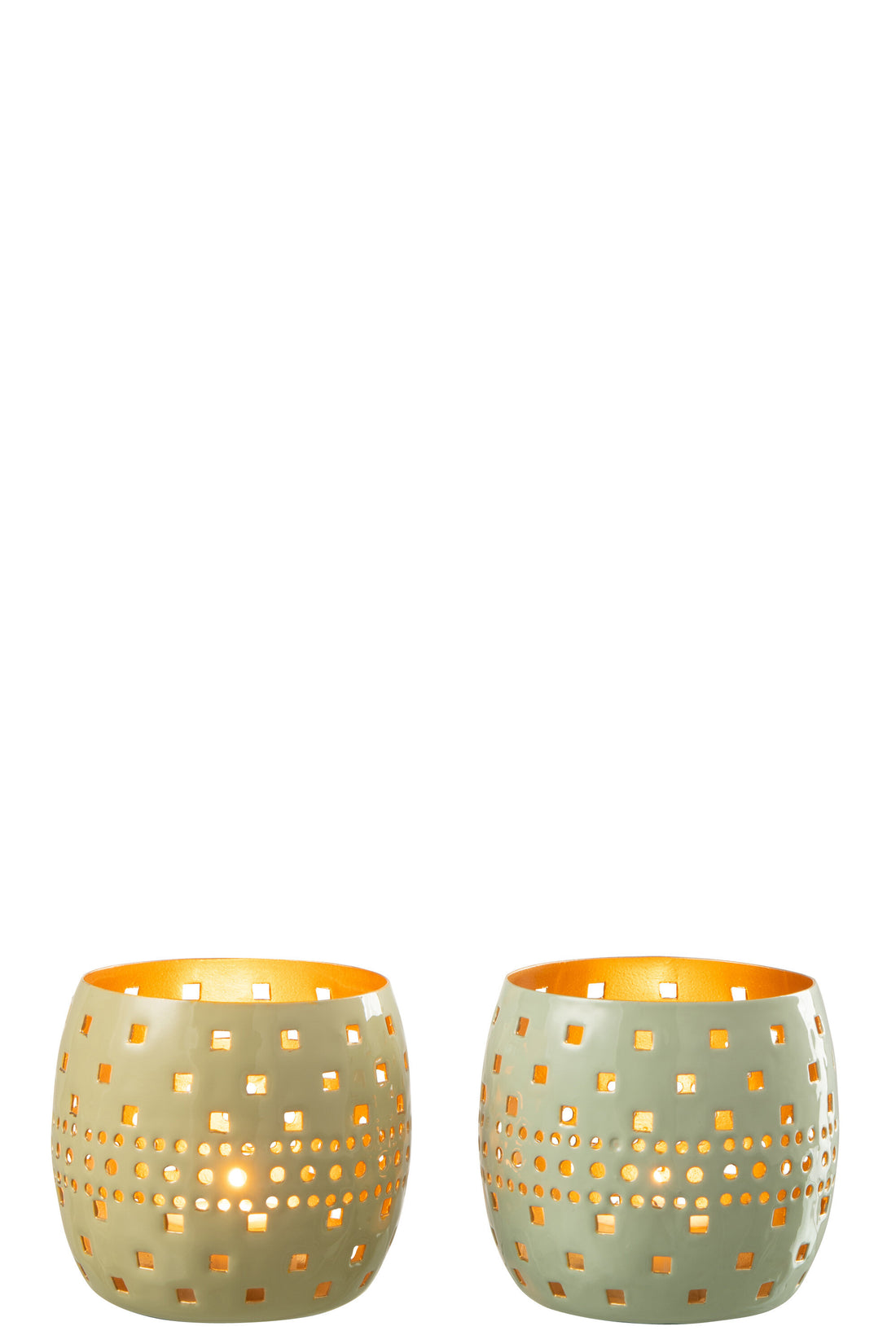 Kaarsenhouder geperforeerd metaal groen assortiment van 2