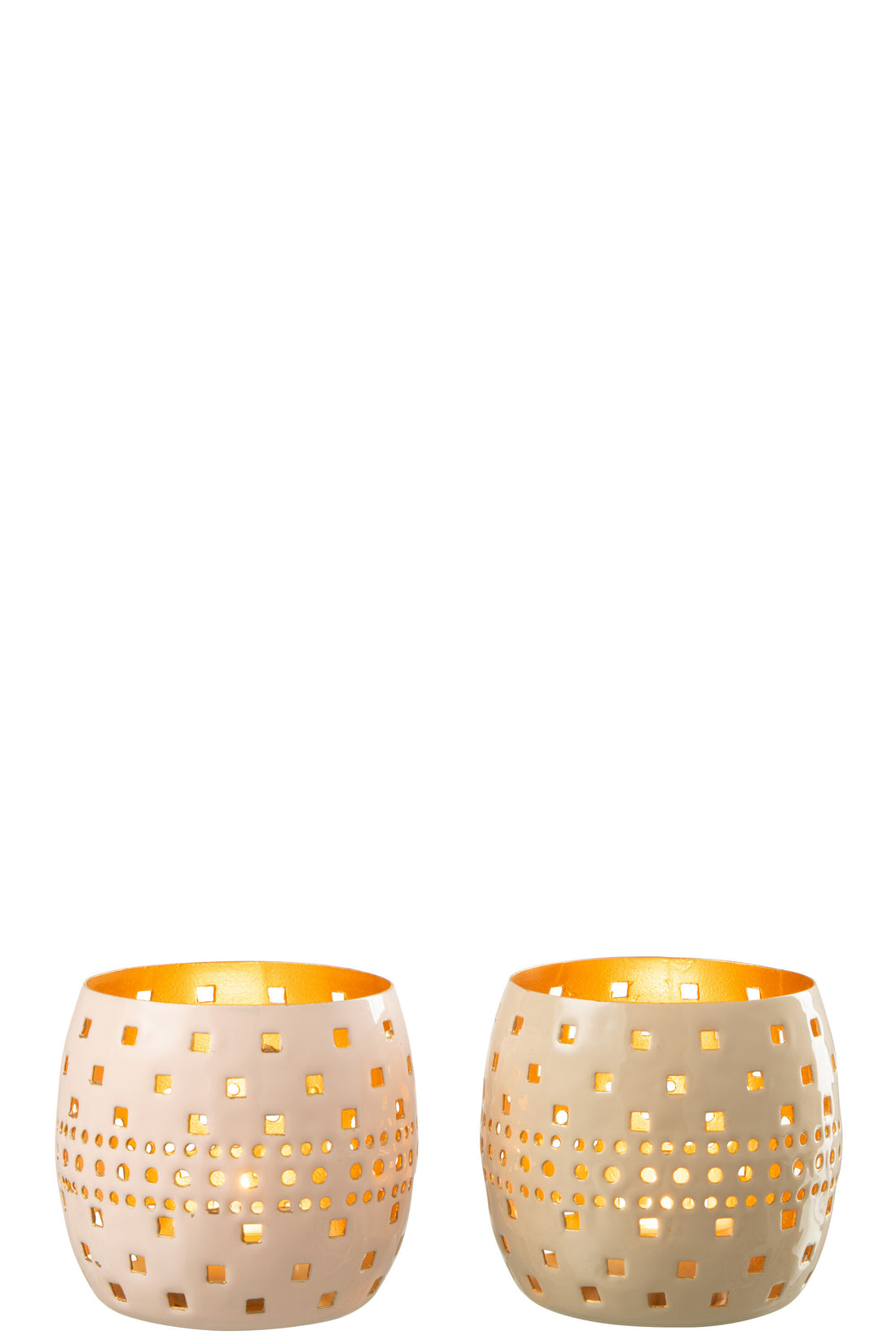 Kaarsenhouder geperforeerd metaal lichtroze/beige assortiment van 2