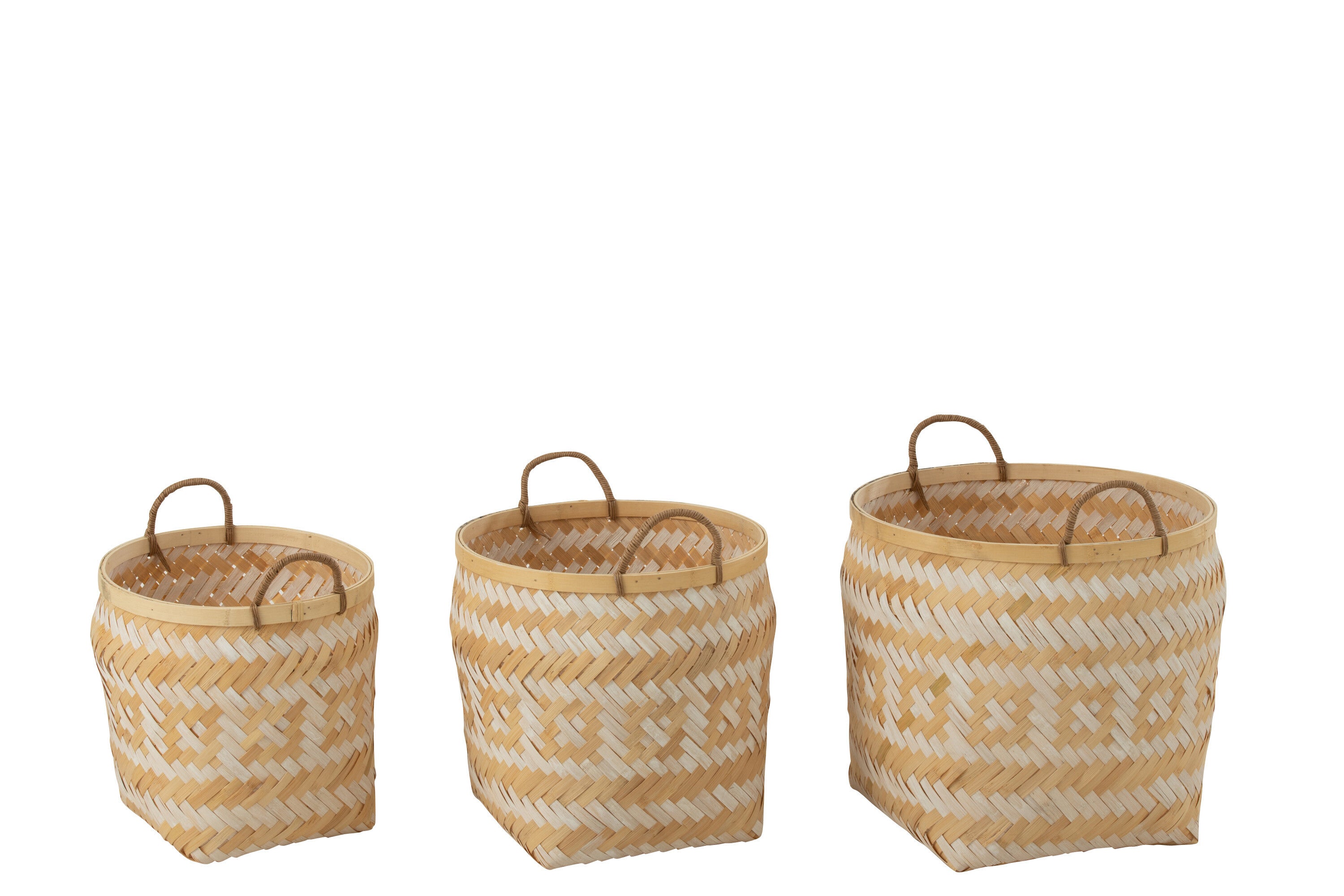 J-Line Set Van 3 Mand Patronen Handvaten Bamboe Naturel/Wit