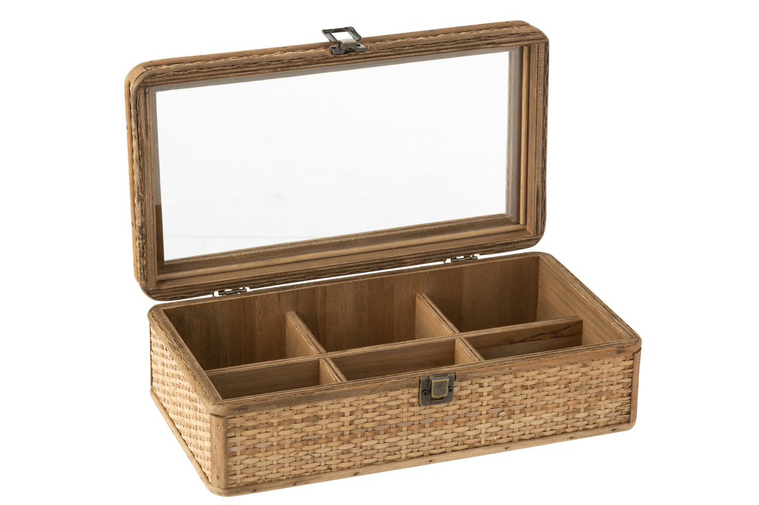 J-Line Doos Recthoek 6 Compartimenten Rotan/Glas Naturel